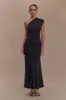 Chloe Peached Jersey One Shoulder Midi Dress - Black sold by Meshki