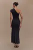 Chloe Peached Jersey One Shoulder Midi Dress - Black sold by Meshki
