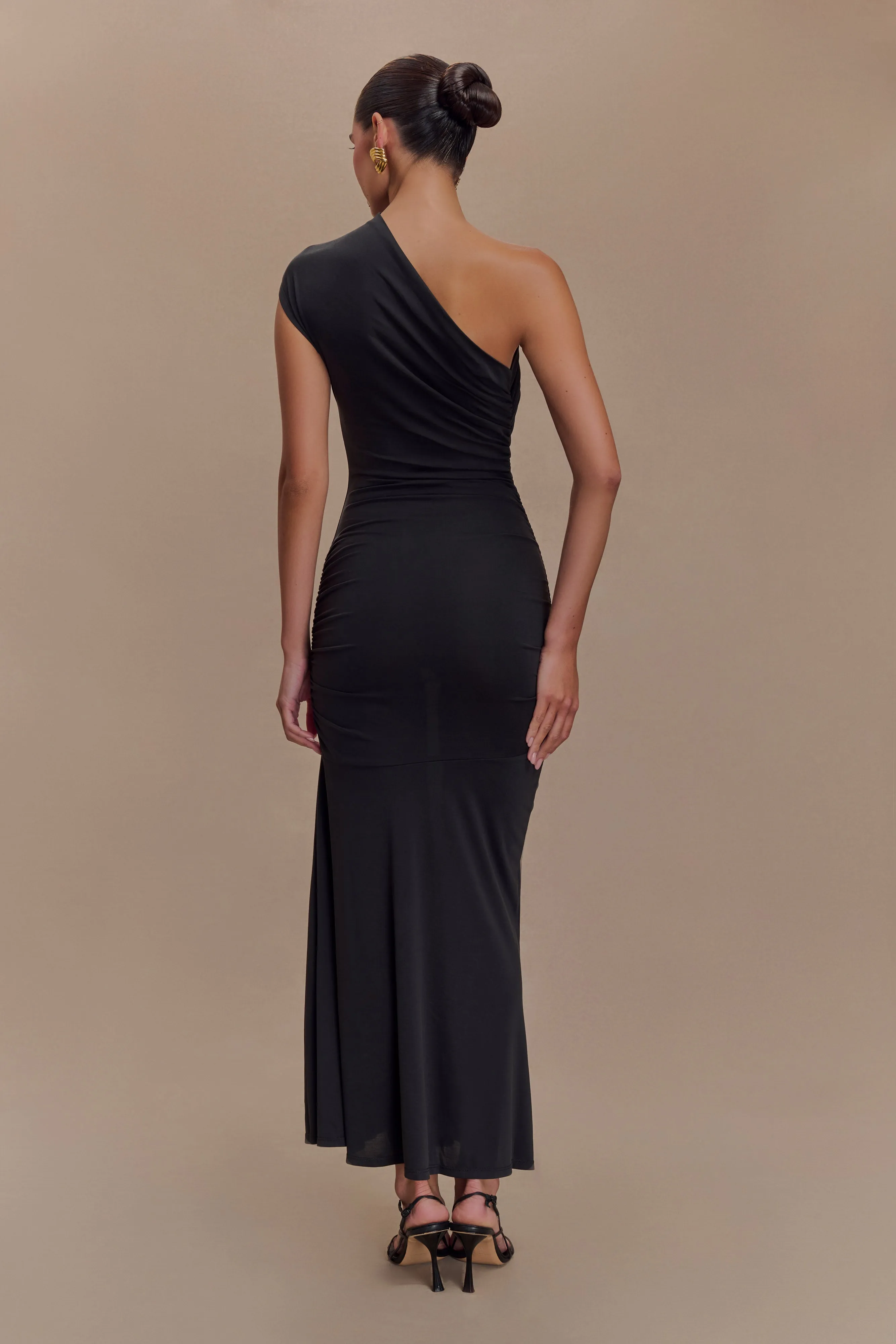 Chloe Peached Jersey One Shoulder Midi Dress - Black sold by Meshki product image thumbnail 2