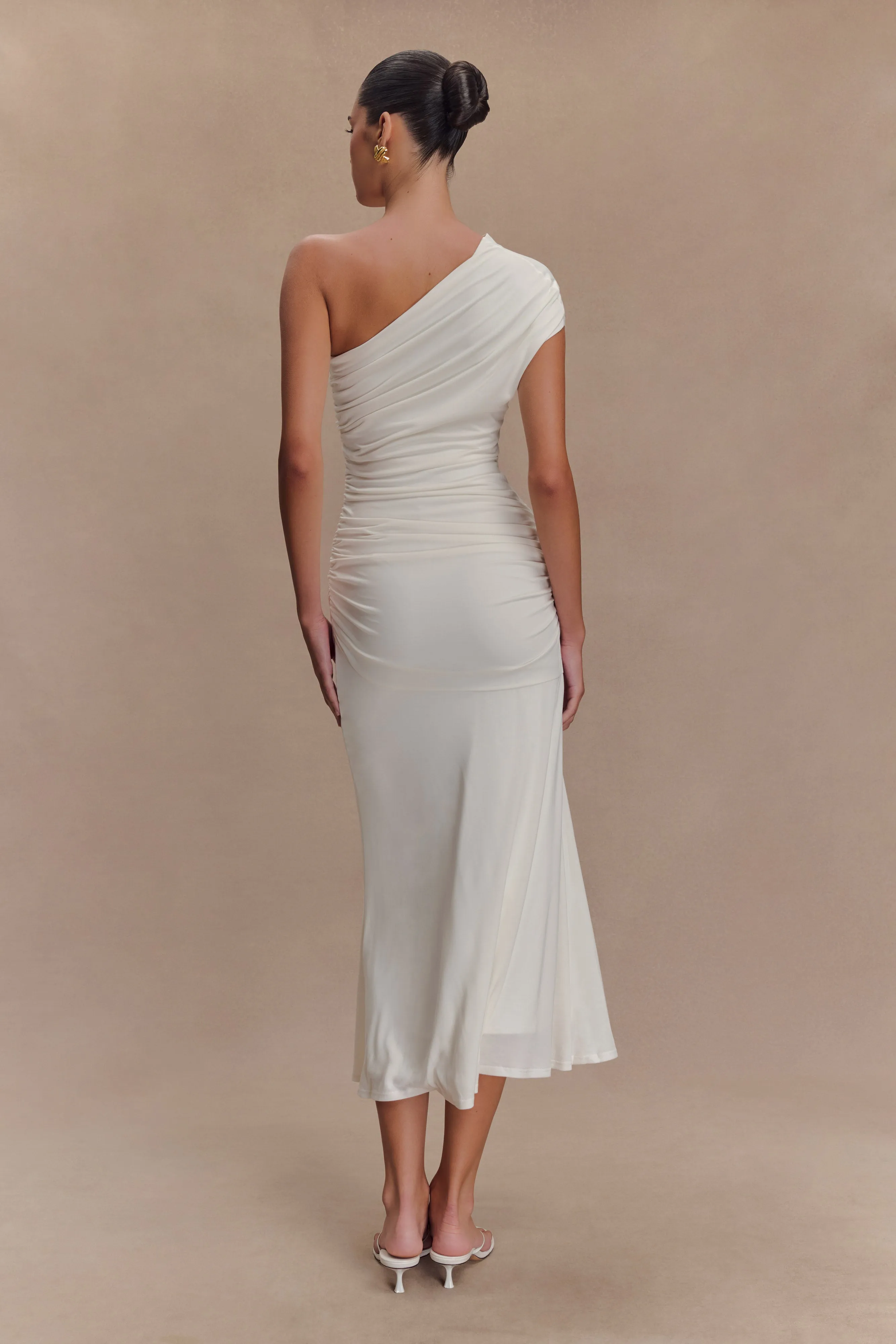 Chloe Peached Jersey One Shoulder Midi Dress - Ivory sold by Meshki product image thumbnail 2