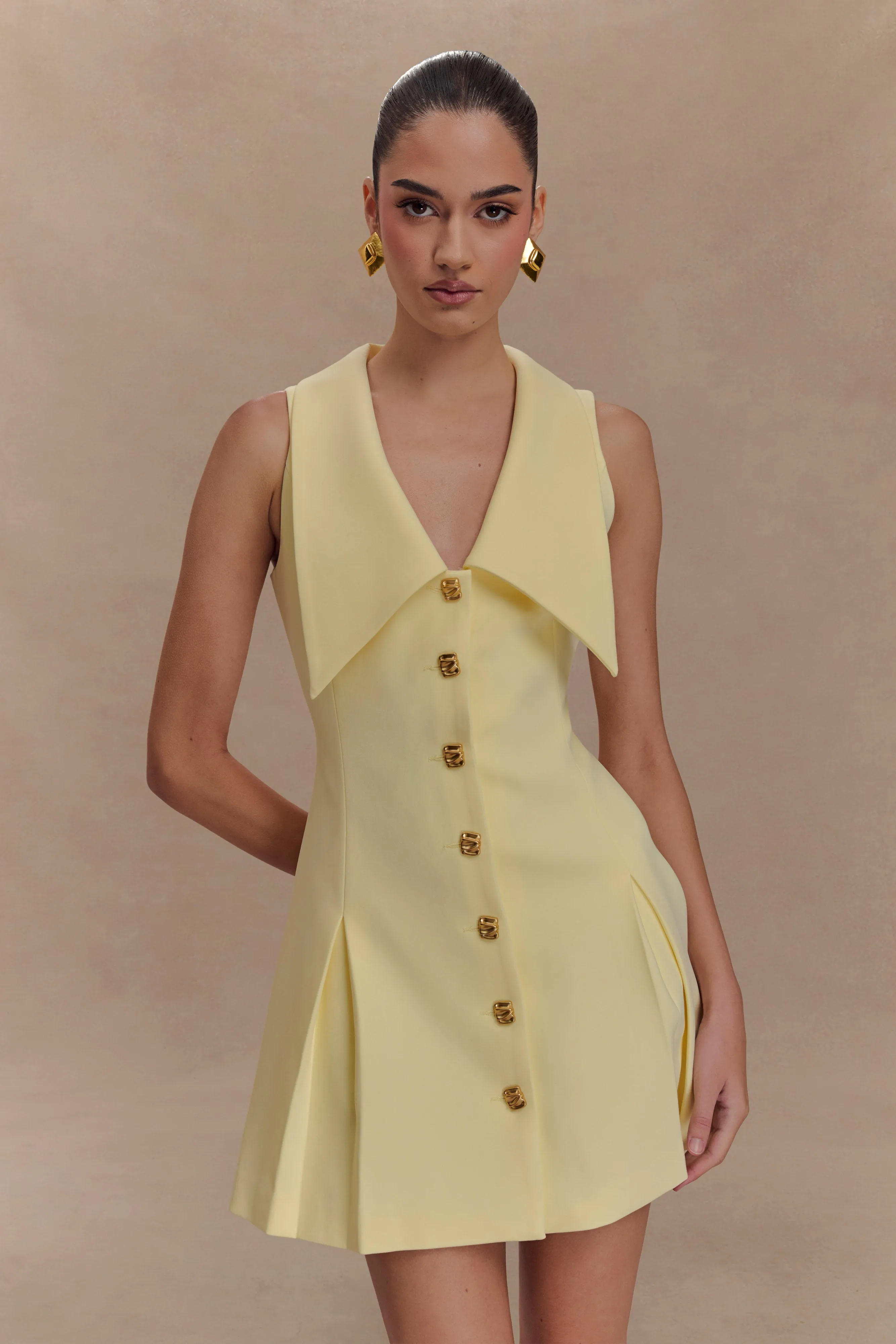 Oli Sleeveless Mini Dress - Lemon sold by Meshki