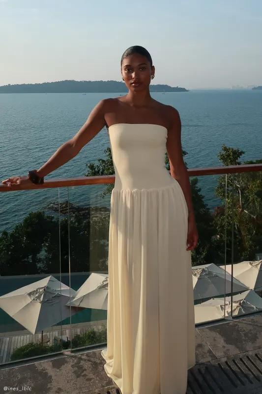 Lyanna Knit And Chiffon Strapless Maxi Dress - Cream sold by Meshki