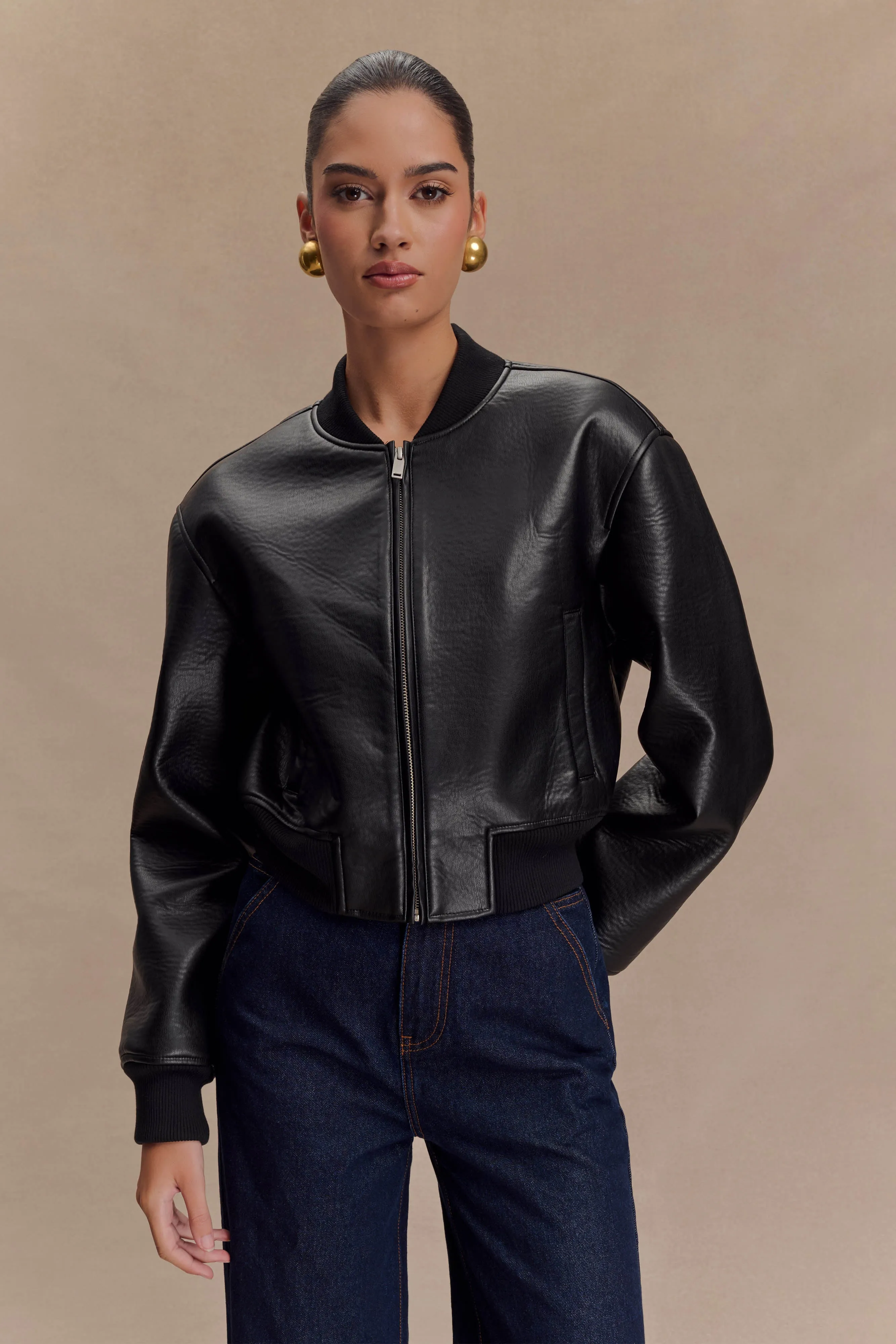 Codi Faux Leather Bomber Jacket - Black sold by Meshki product image thumbnail 3