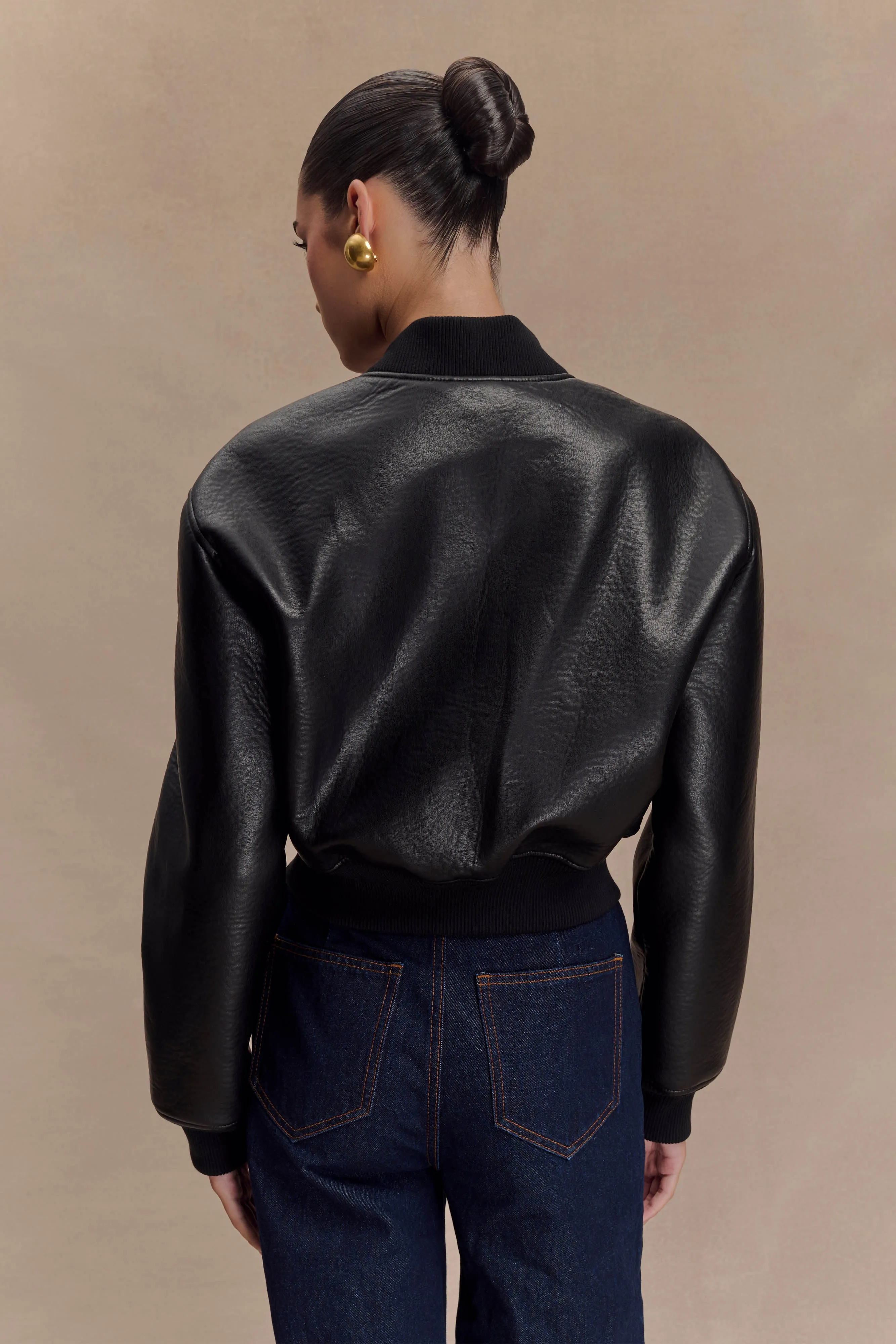 Codi Faux Leather Bomber Jacket - Black sold by Meshki product image thumbnail 4