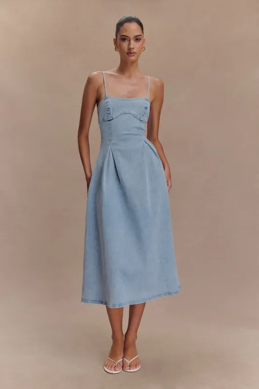 Harlyn Denim Midi Dress - Light Blue sold by Meshki