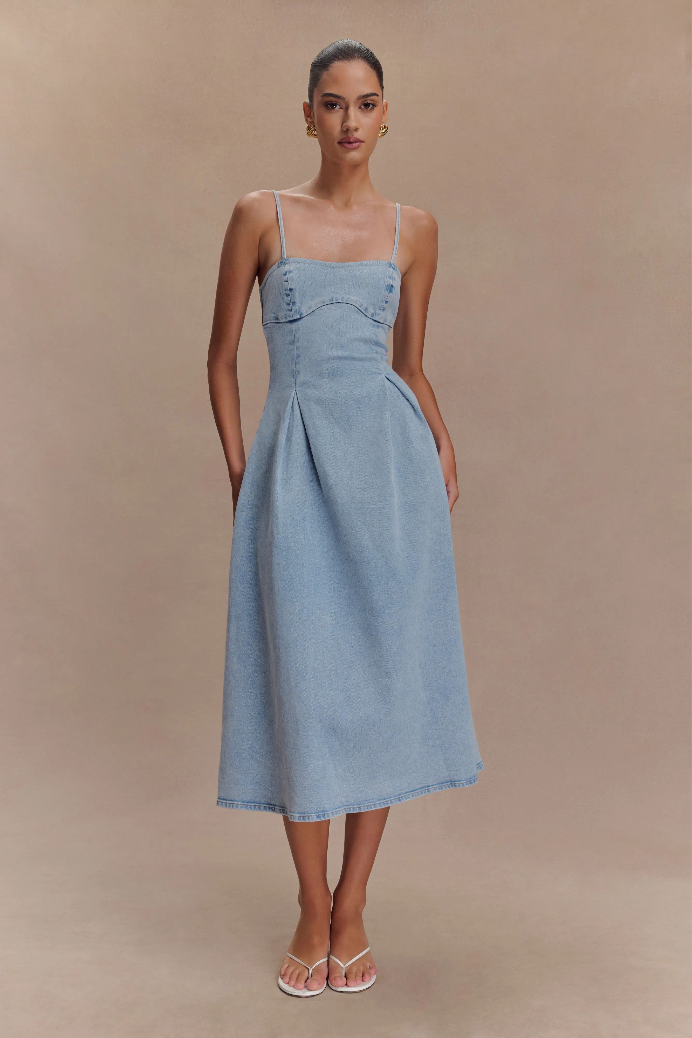 Harlyn Denim Midi Dress - Light Blue sold by Meshki