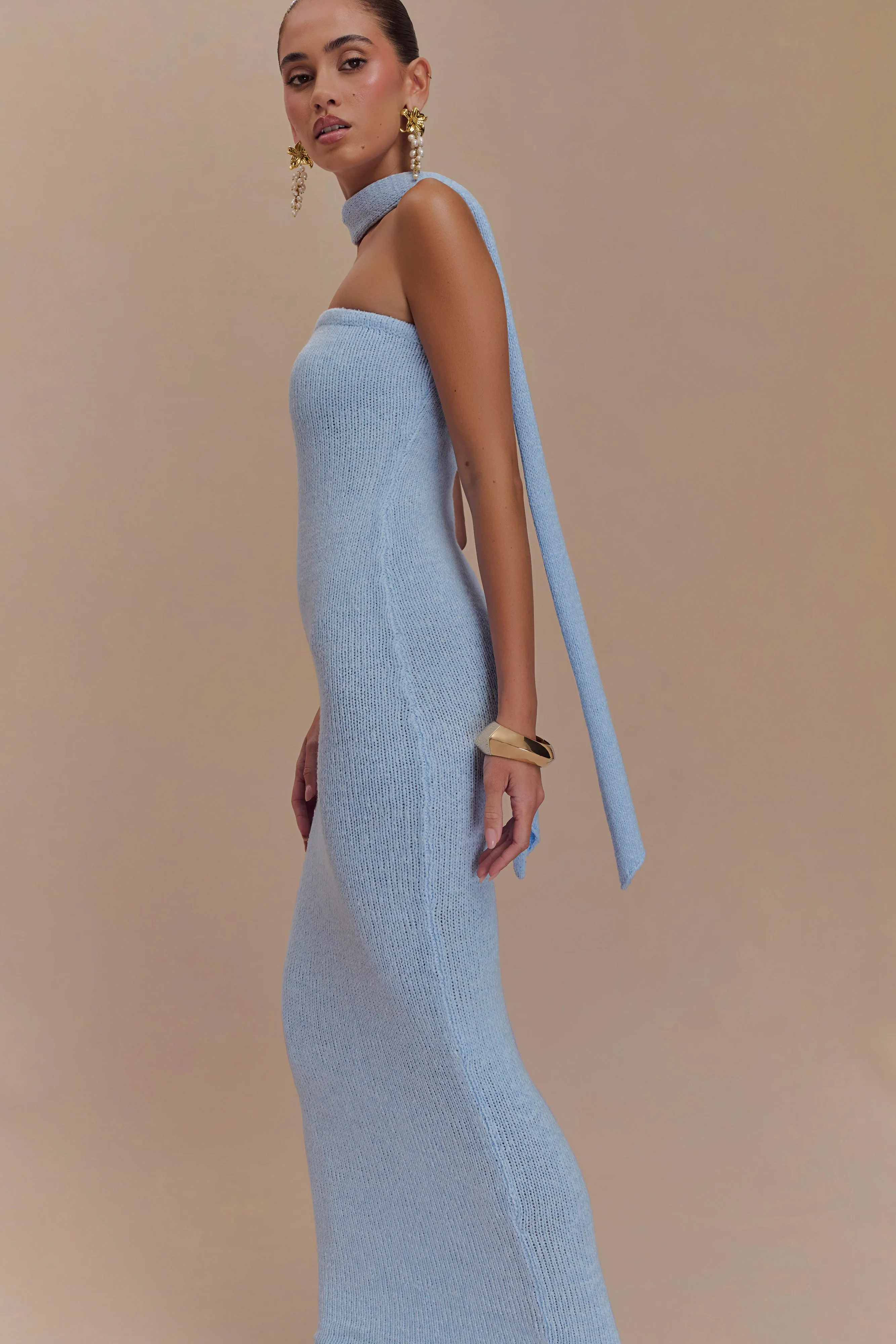 Andrea Strapless Knit Maxi Dress - Light Blue sold by Meshki product image thumbnail 3