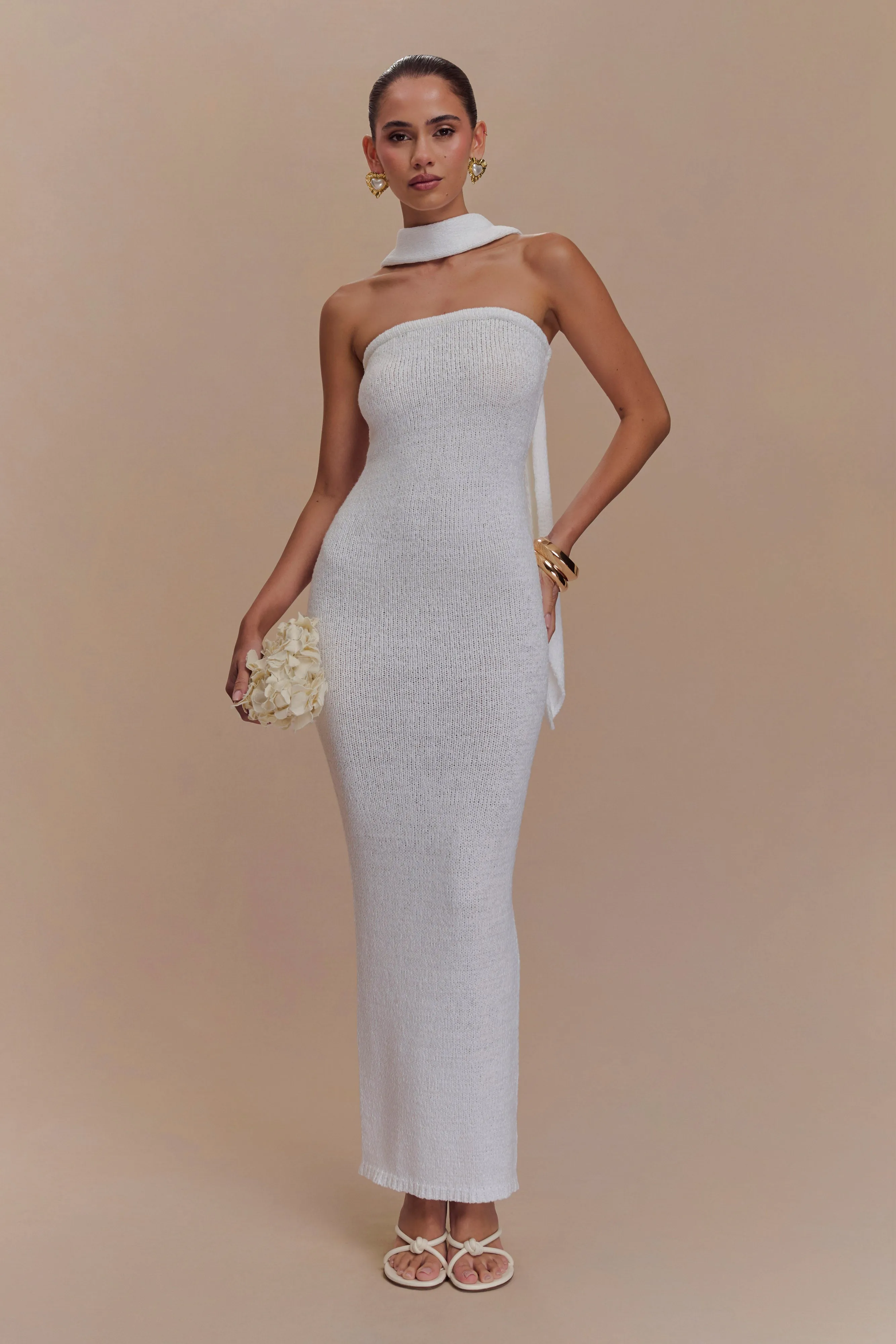 Andrea Strapless Knit Maxi Dress - White sold by Meshki