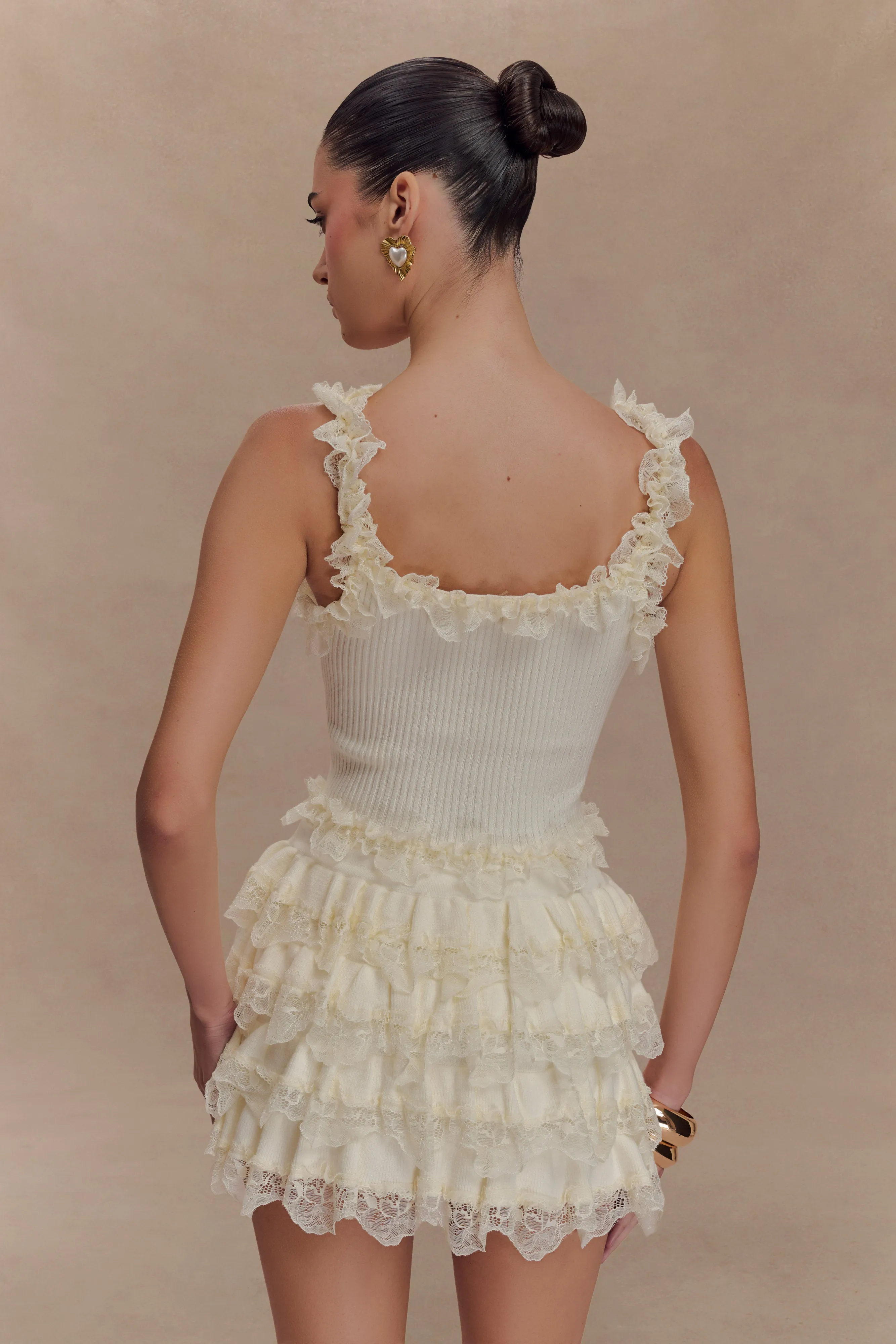 Shay Lace Ruffle Knit Top - Cream sold by Meshki product image thumbnail 5