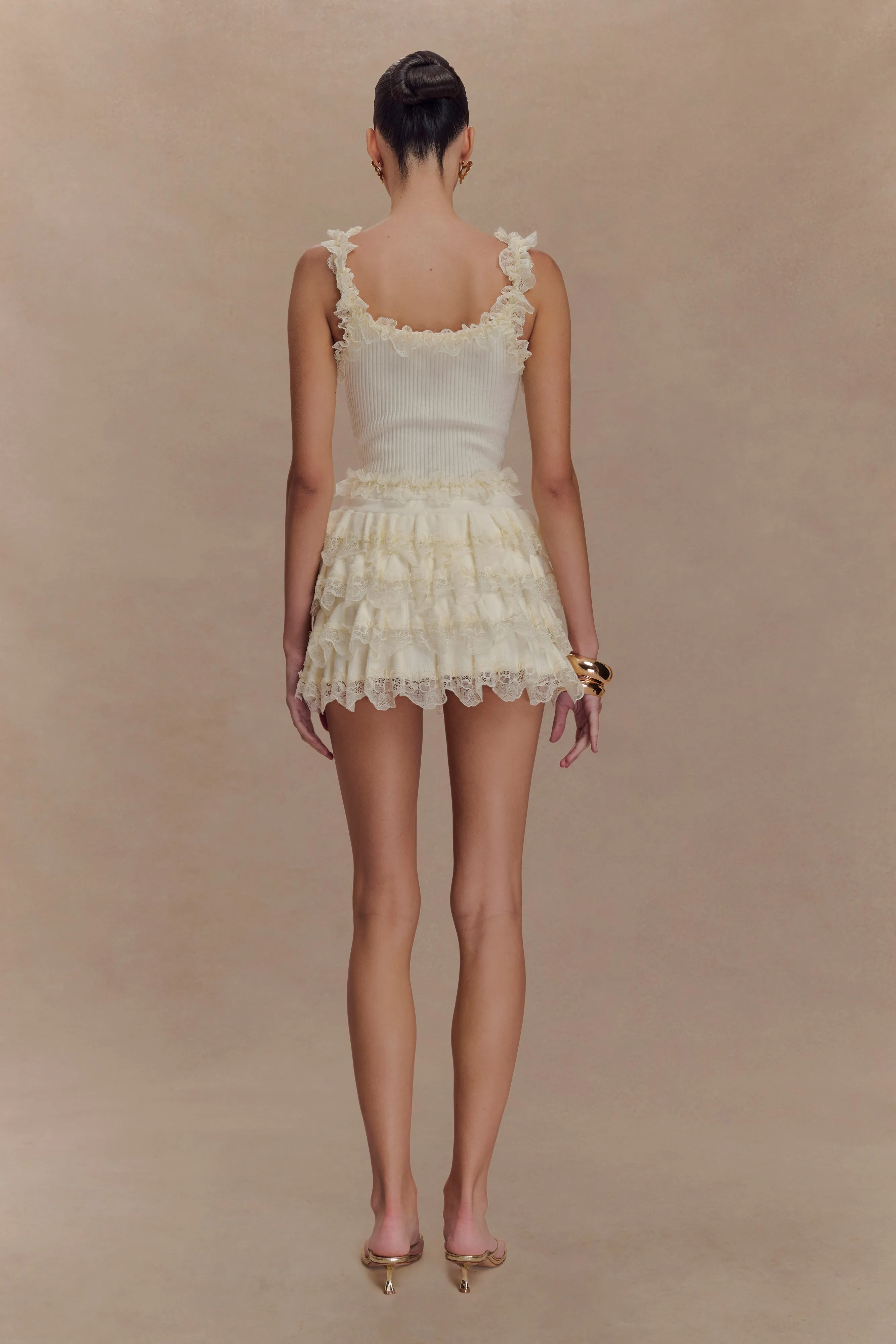Shay Lace Ruffle Knit Top - Cream sold by Meshki product image thumbnail 2