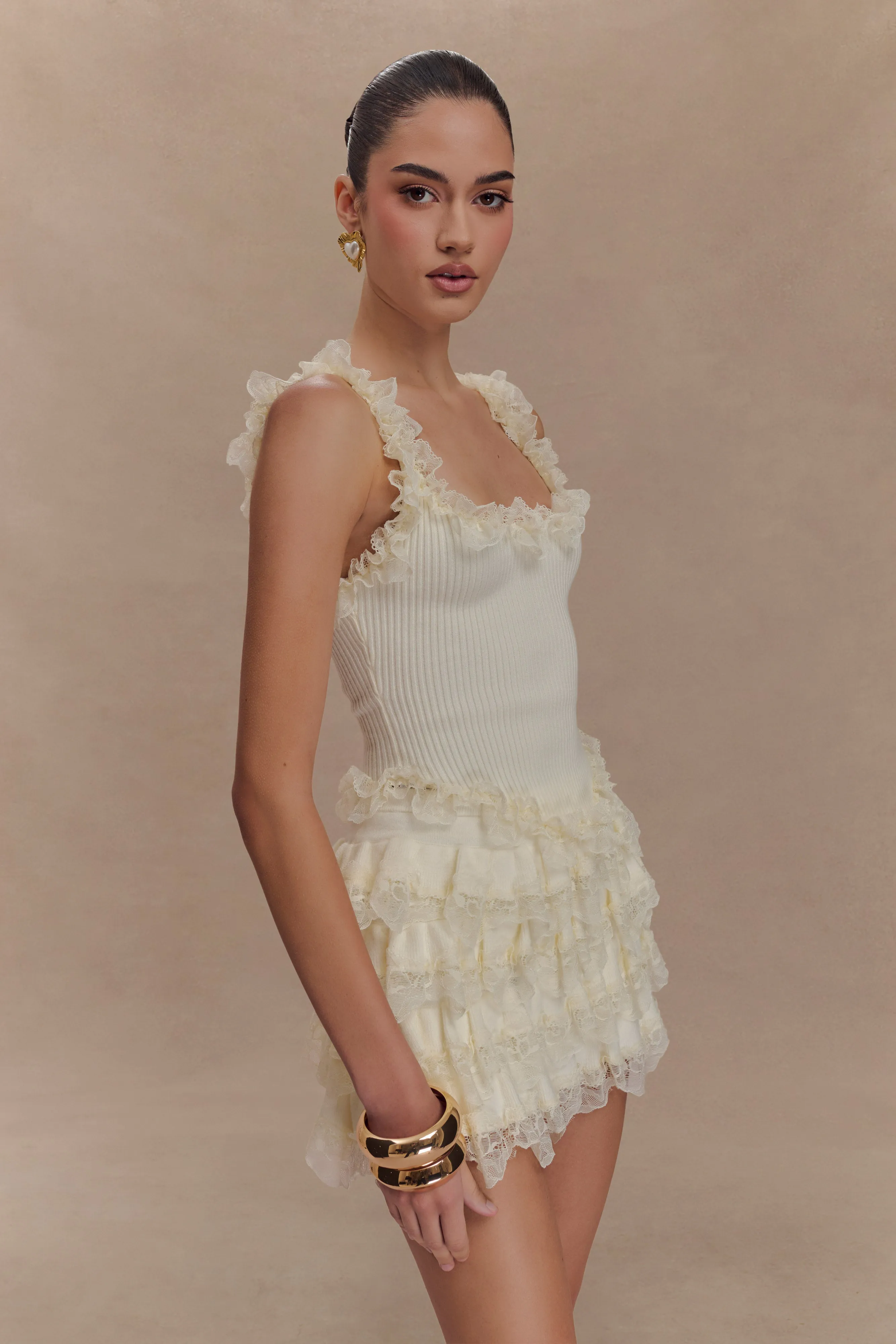 Shay Lace Ruffle Knit Top - Cream sold by Meshki product image thumbnail 4