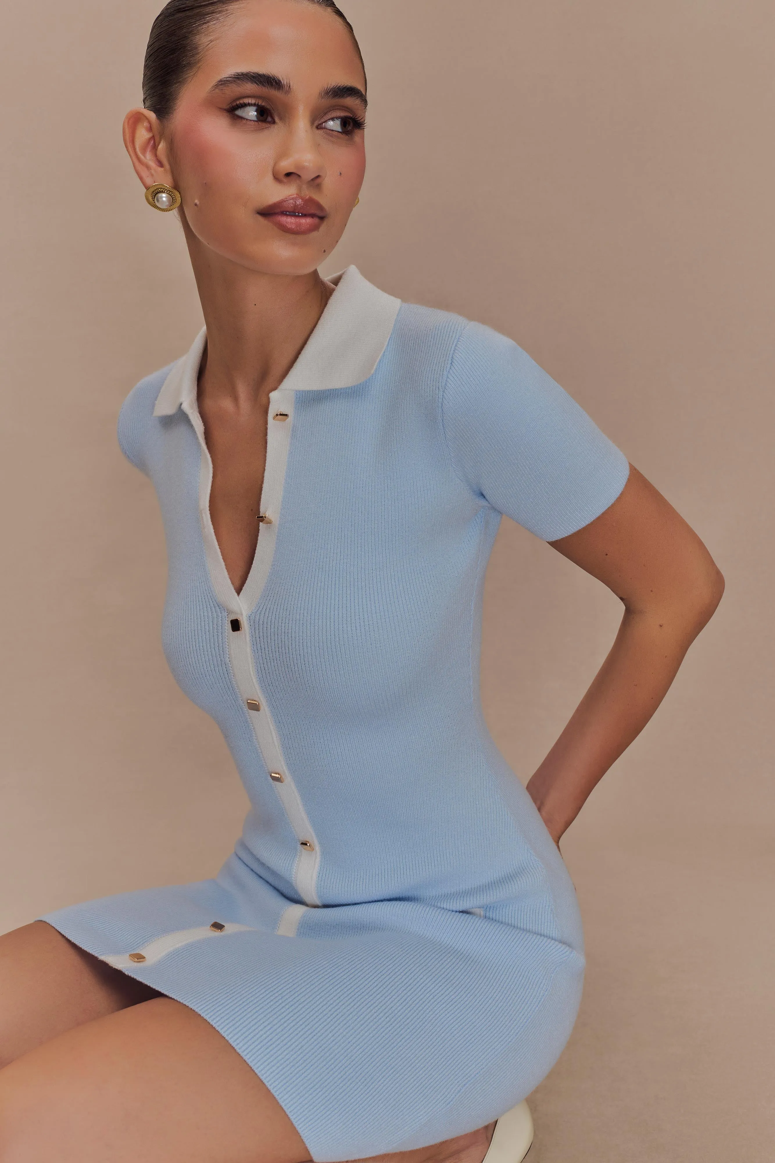 Seema Contrast Mini Dress - Light Blue/White sold by Meshki product image thumbnail 3