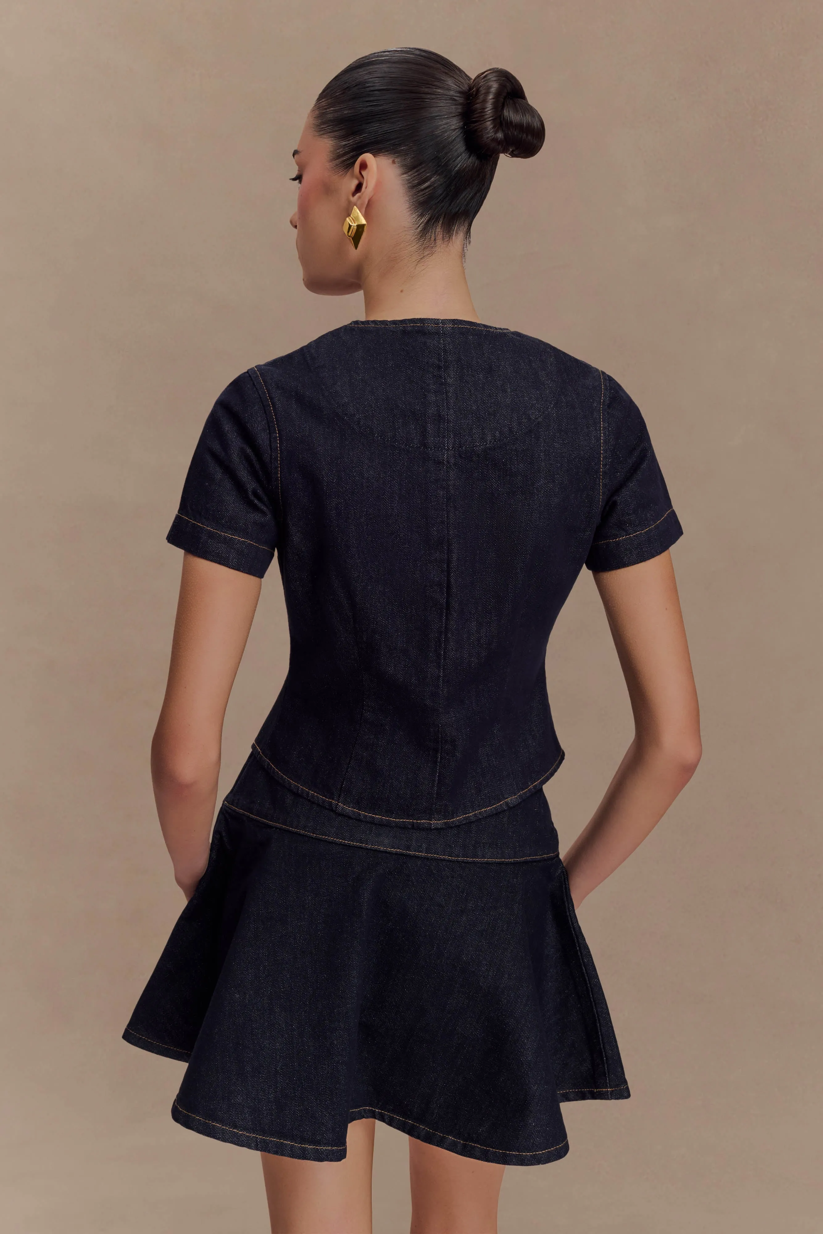 Bethany Short Sleeve Buttoned Denim Top - Washed Indigo Blue sold by Meshki product image thumbnail 5