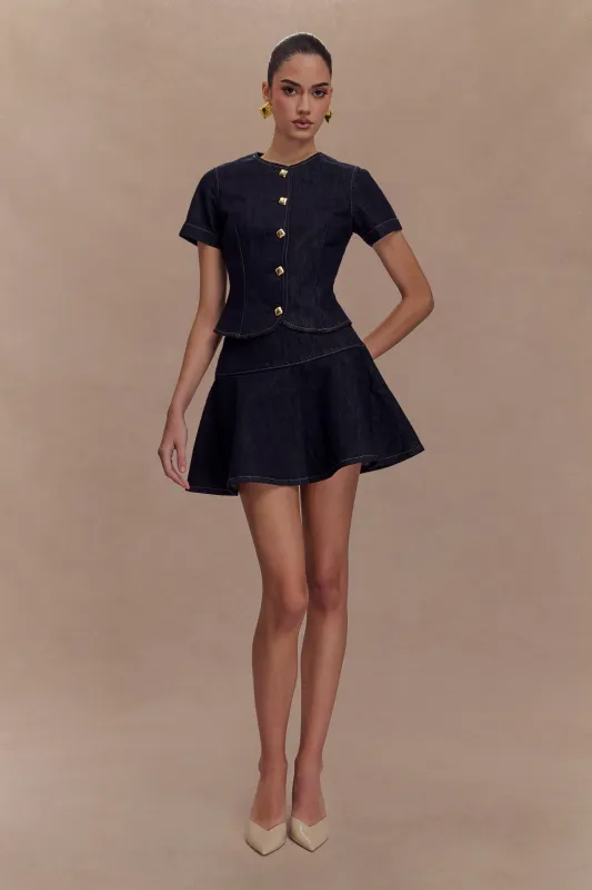 Bethany Short Sleeve Buttoned Denim Top - Washed Indigo Blue sold by Meshki