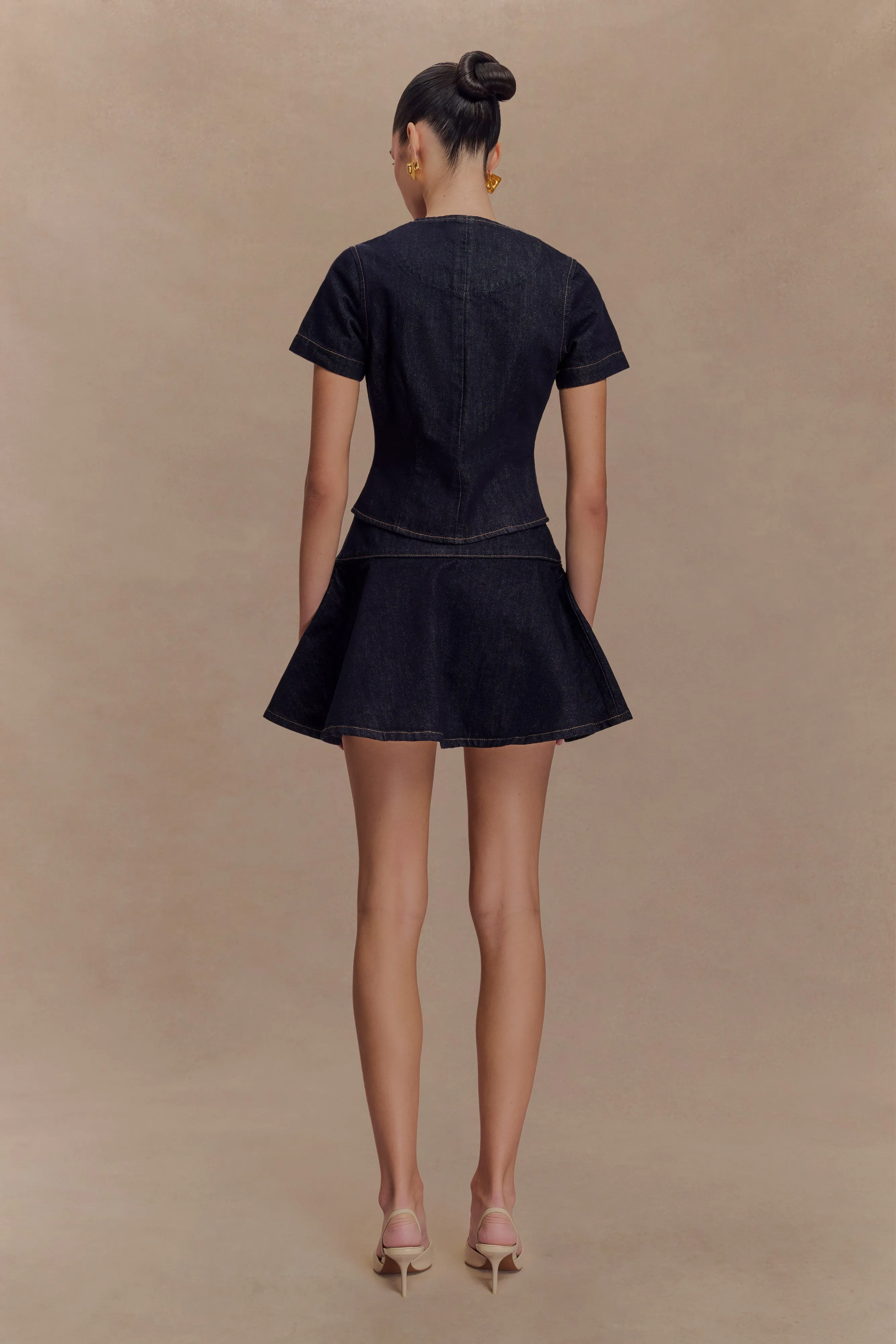 Bethany Short Sleeve Buttoned Denim Top - Washed Indigo Blue sold by Meshki product image thumbnail 2