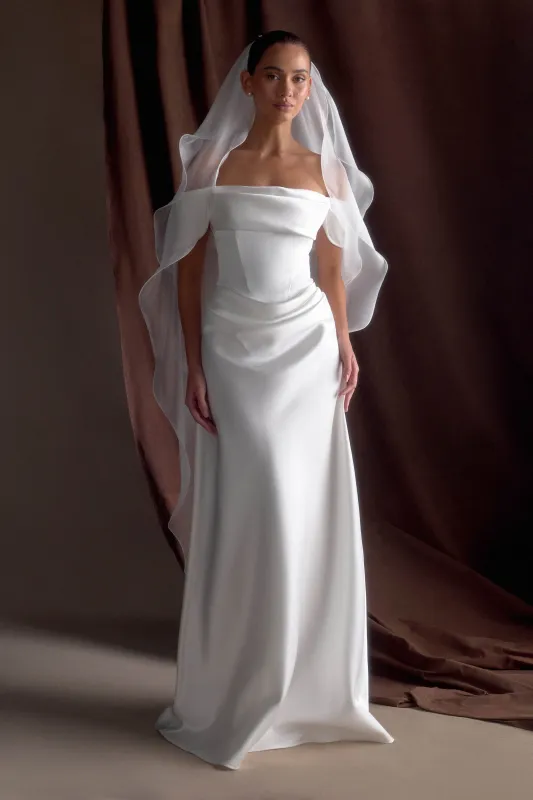 Asteria Draped Chiffon Veil - Ivory sold by Meshki