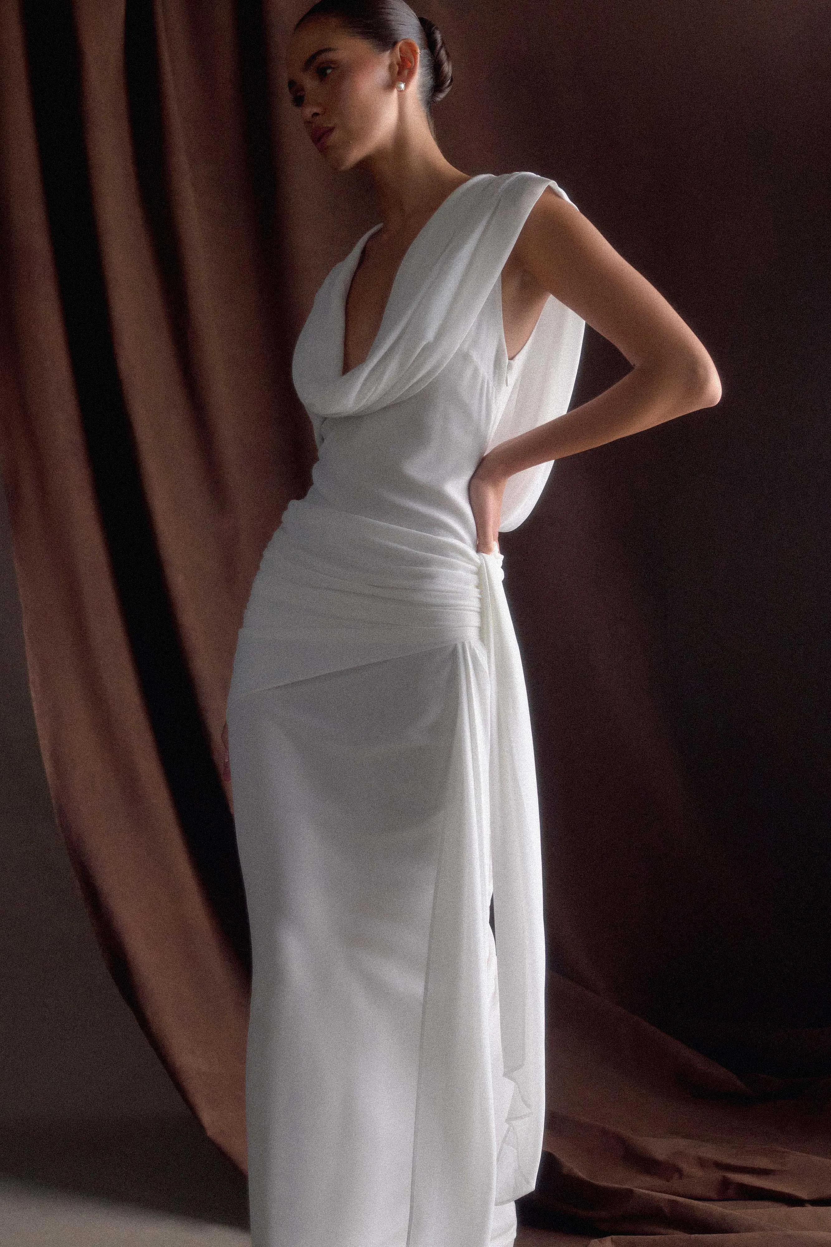 Giulia Chiffon Draped Maxi Dress - White sold by Meshki product image thumbnail 3