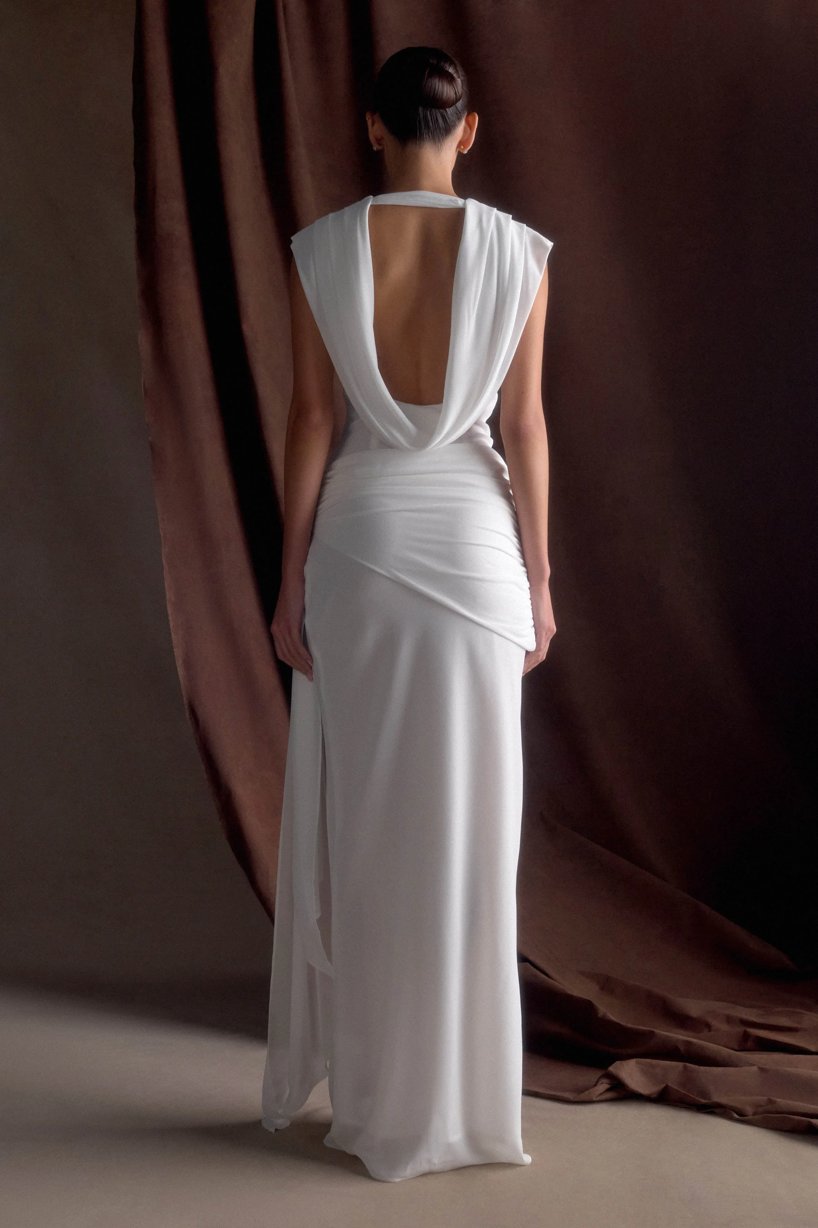 Giulia Chiffon Draped Maxi Dress - White sold by Meshki product image thumbnail 2