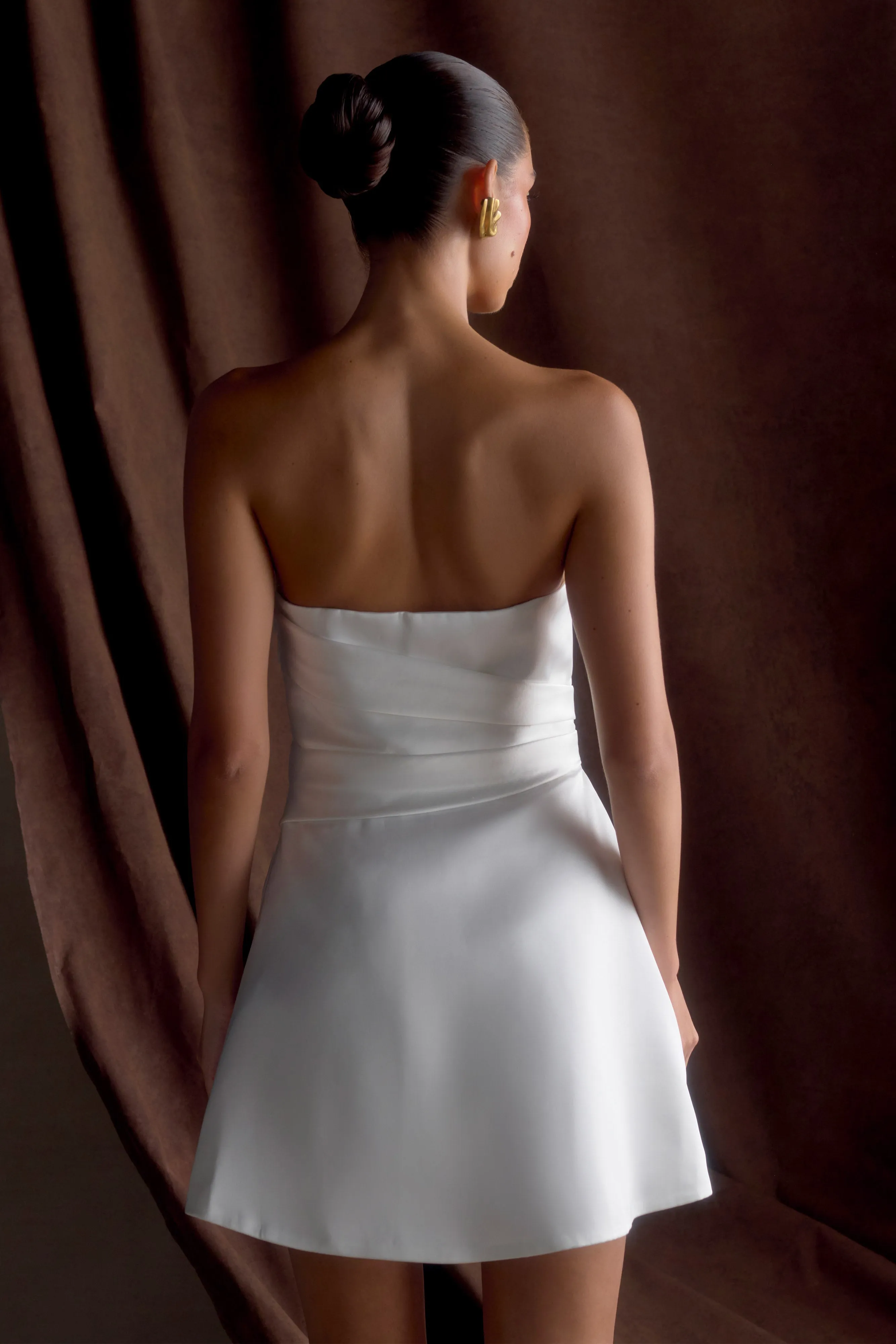 Lora Strapless Satin Mini Dress - White sold by Meshki product image thumbnail 5