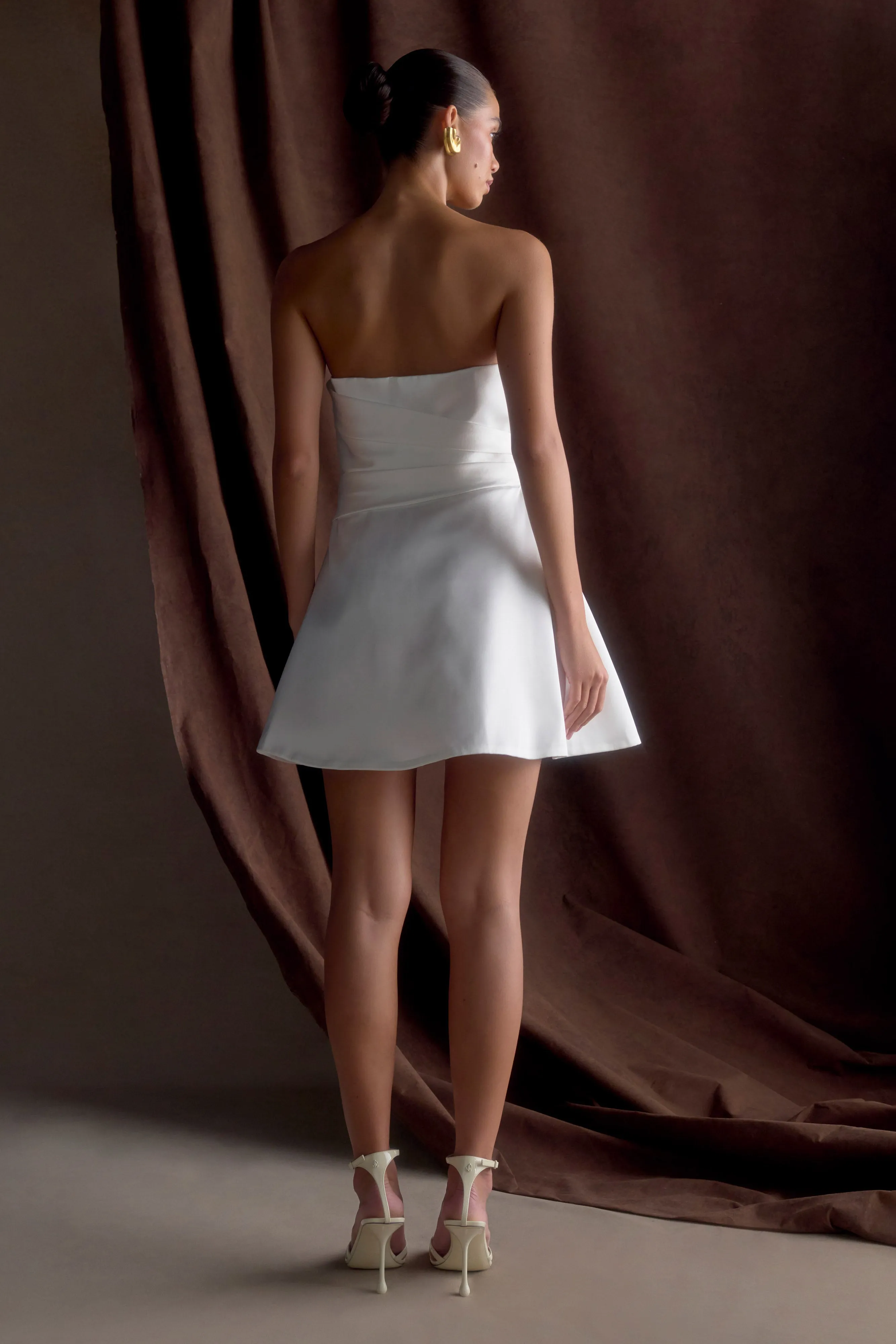 Lora Strapless Satin Mini Dress - White sold by Meshki product image thumbnail 3