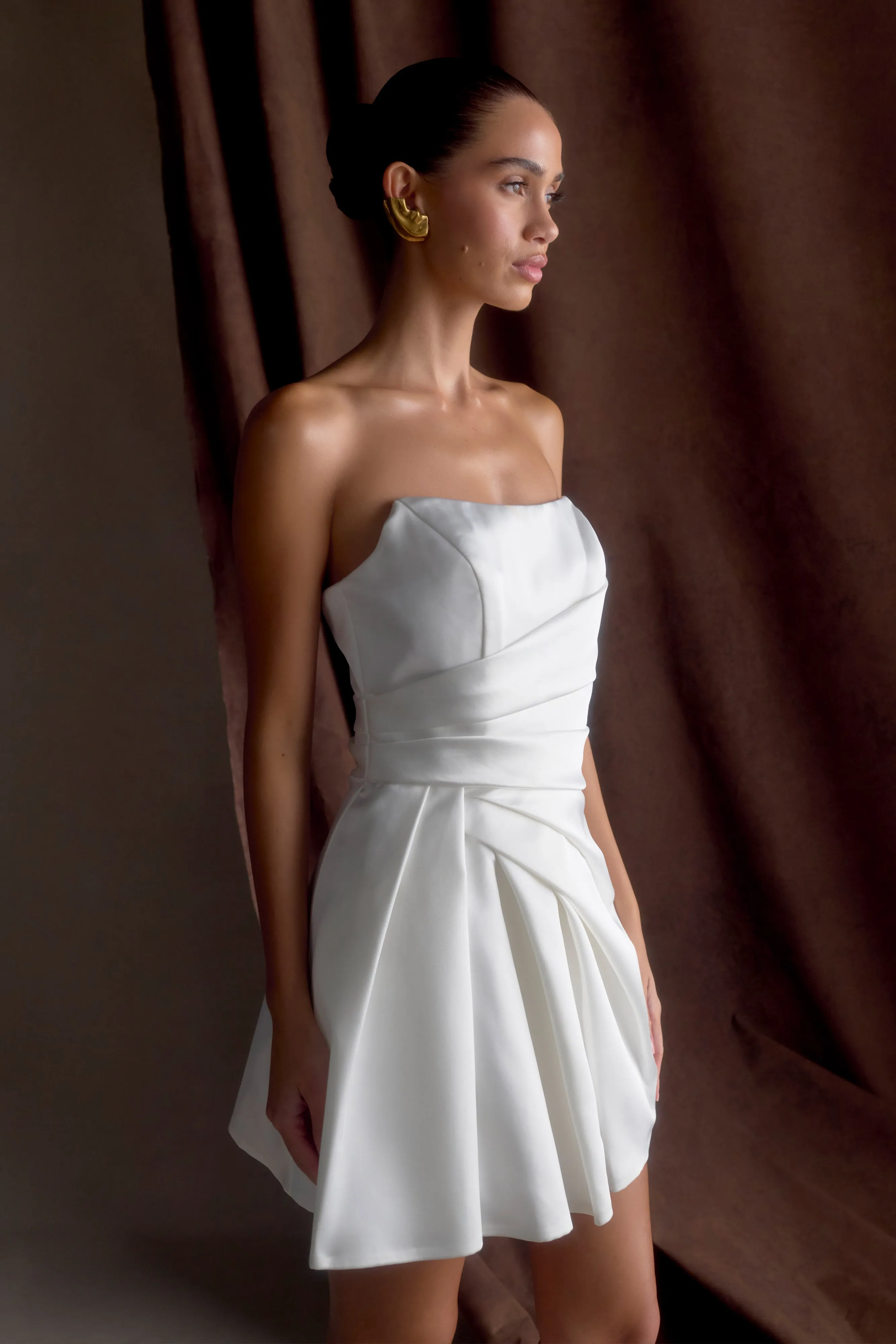 Lora Strapless Satin Mini Dress - White sold by Meshki product image thumbnail 4