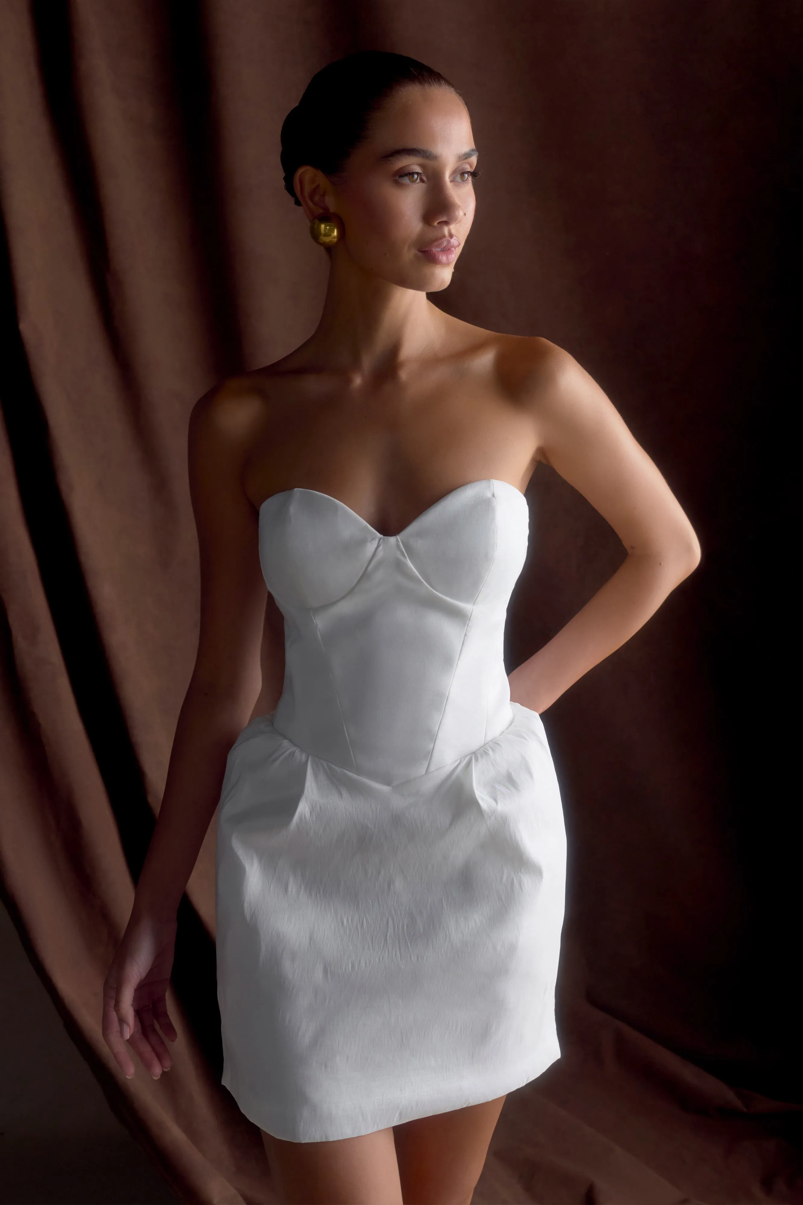 Suzette Taffeta Bow Mini Dress - White sold by Meshki product image thumbnail 5