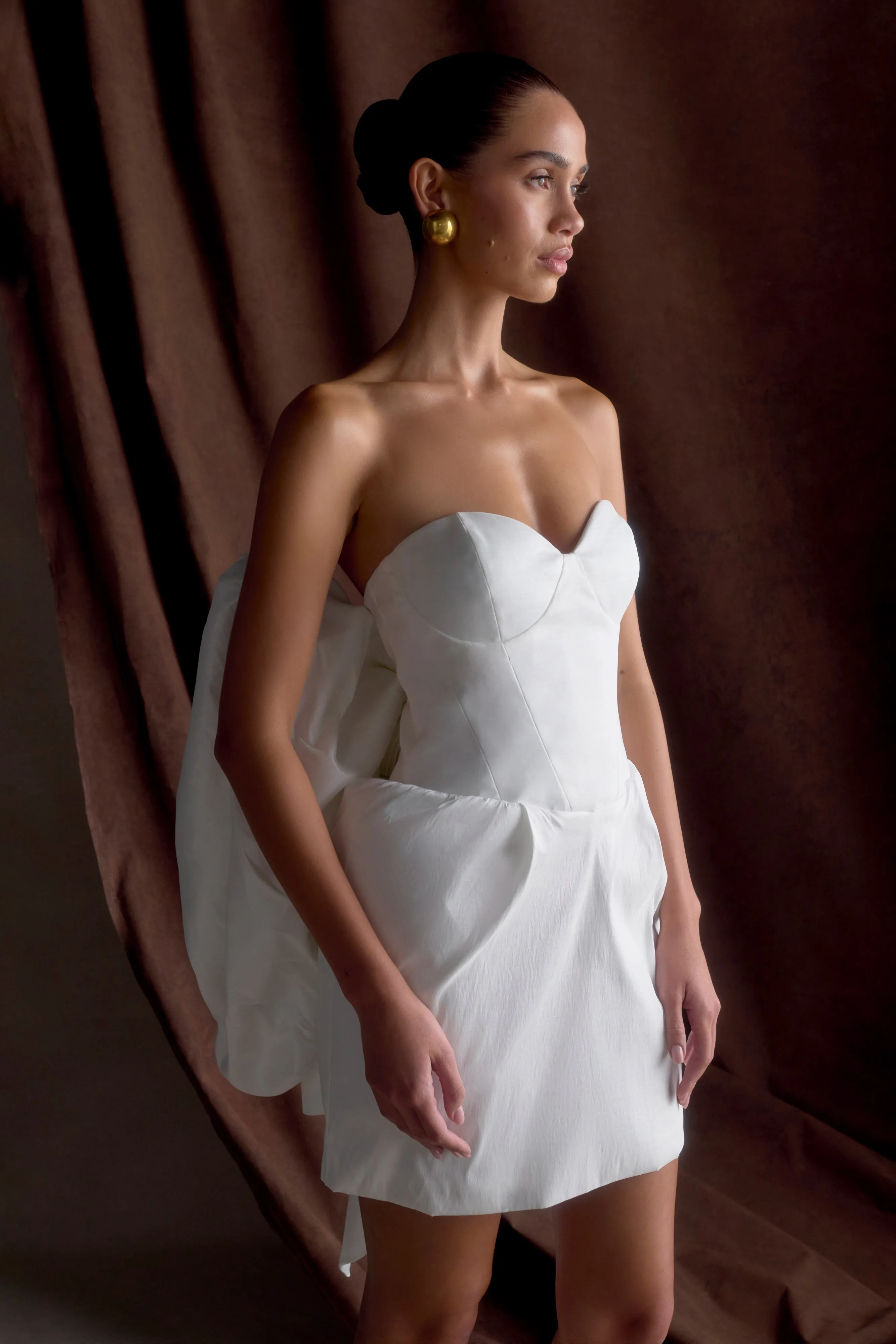 Suzette Taffeta Bow Mini Dress - White sold by Meshki product image thumbnail 4