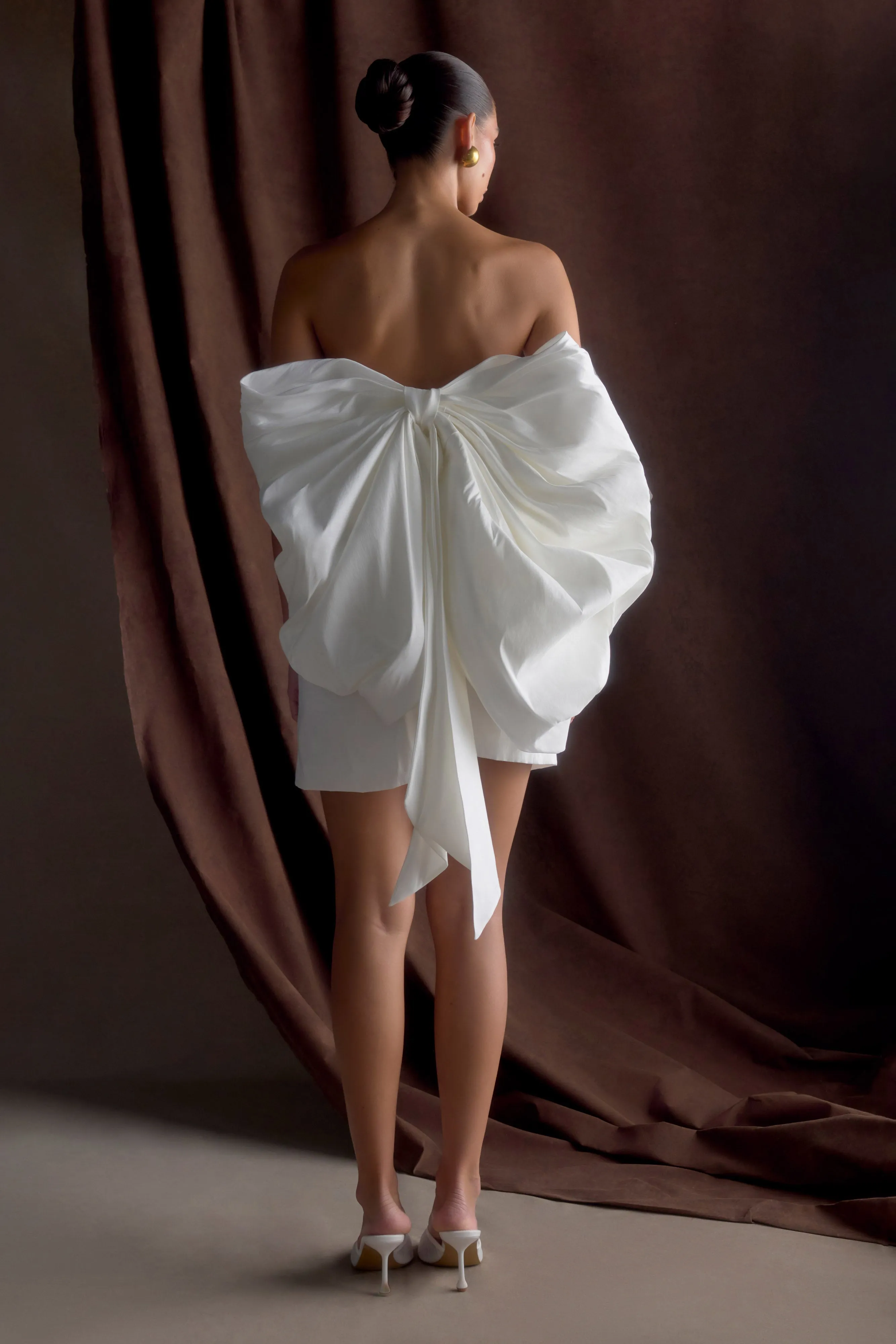 Suzette Taffeta Bow Mini Dress - White sold by Meshki product image thumbnail 3