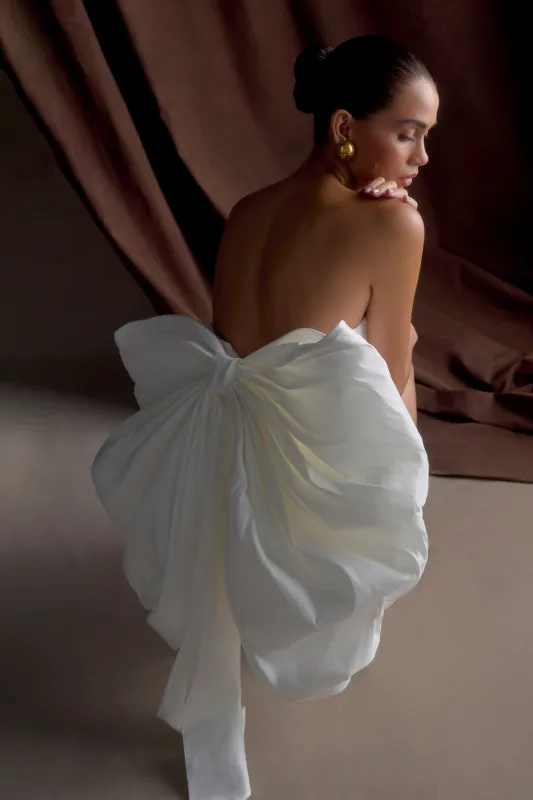 Suzette Taffeta Bow Mini Dress - White sold by Meshki