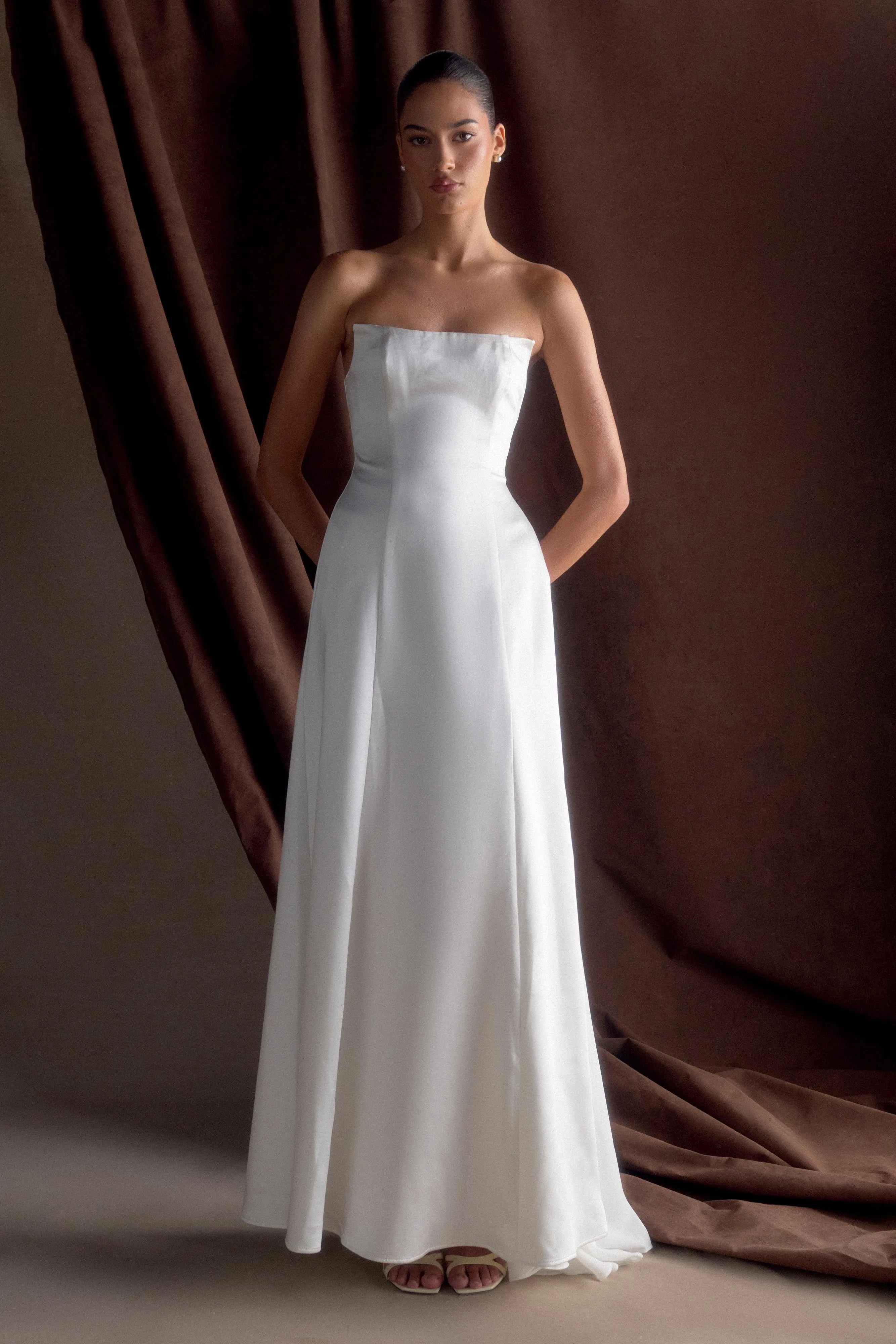 Rosella Satin Strapless Maxi Dress - White sold by Meshki product image thumbnail 5