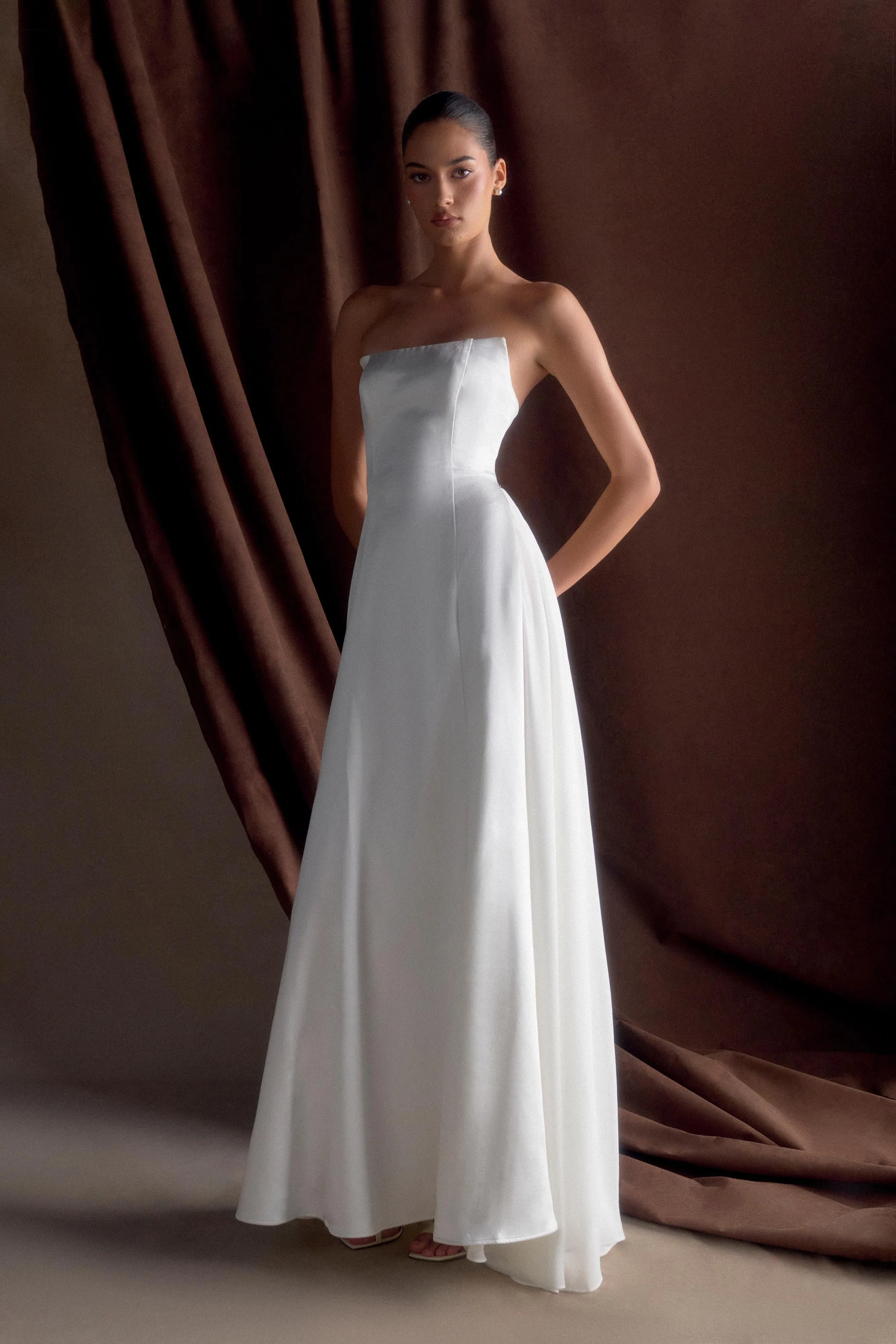 Rosella Satin Strapless Maxi Dress - White sold by Meshki product image thumbnail 4