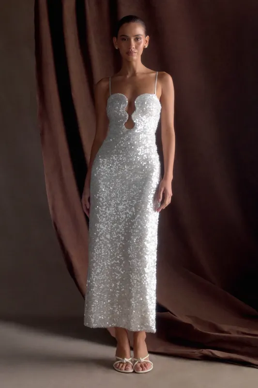 Makari Sequin Maxi Dress - White sold by Meshki