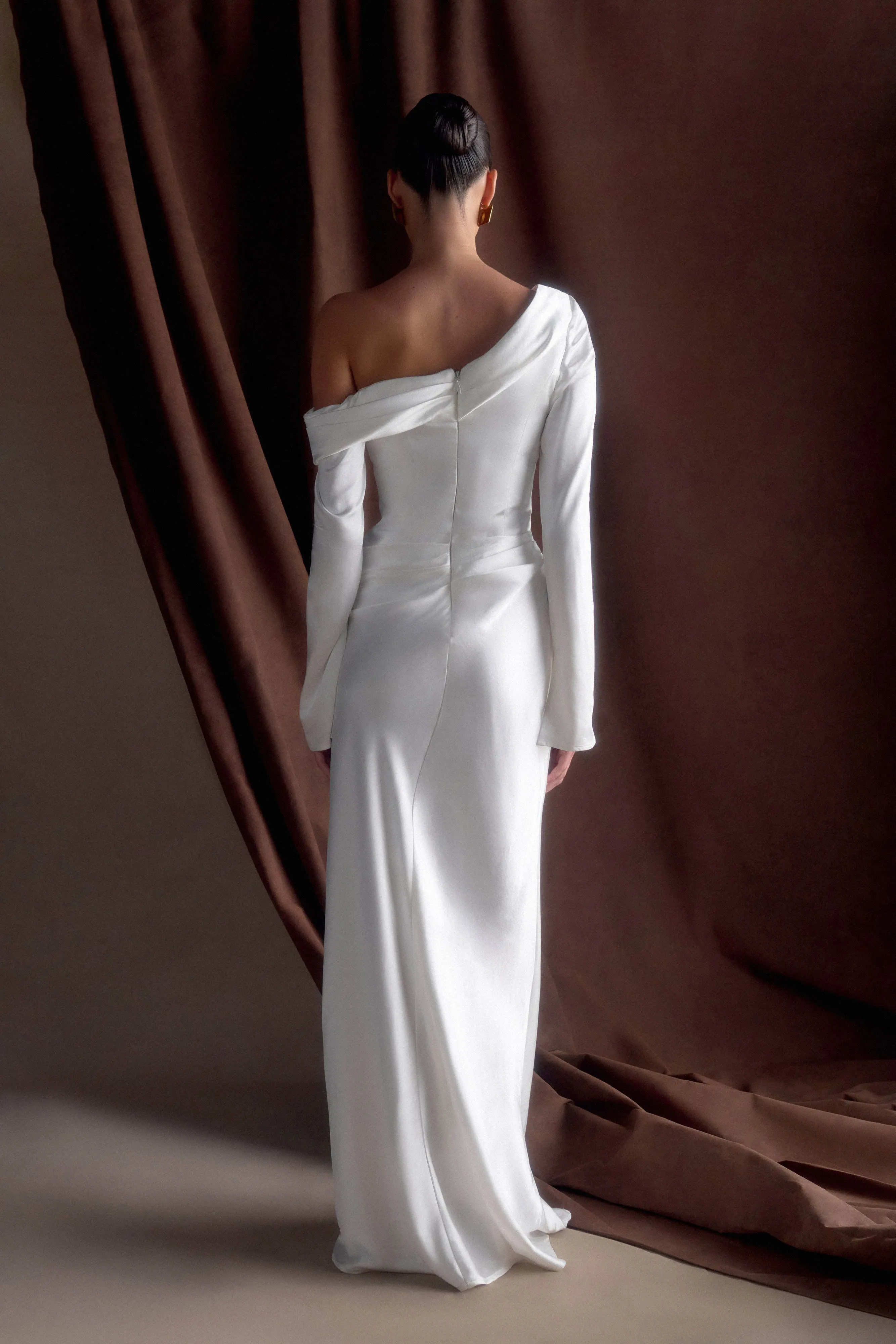 Iris Long Sleeve Satin Maxi Dress - White sold by Meshki product image thumbnail 2