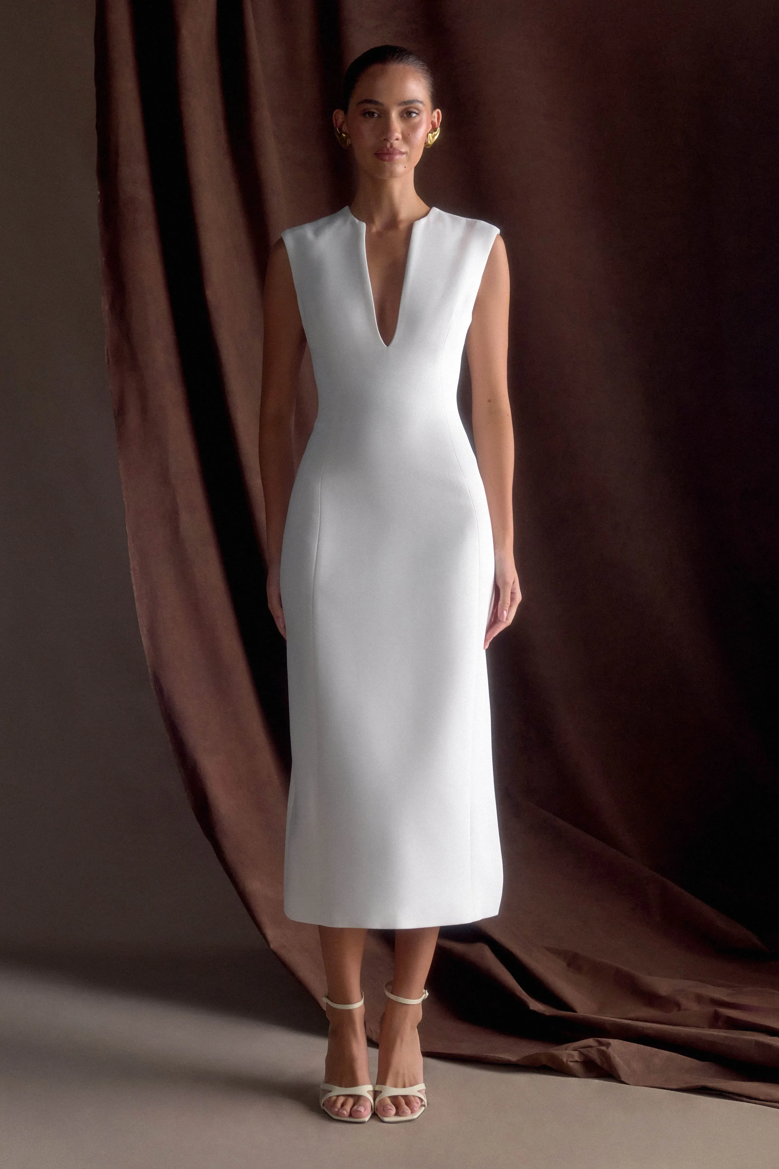 Audrine Suiting Sleeveless Midi Dress - Ivory sold by Meshki product image thumbnail 4