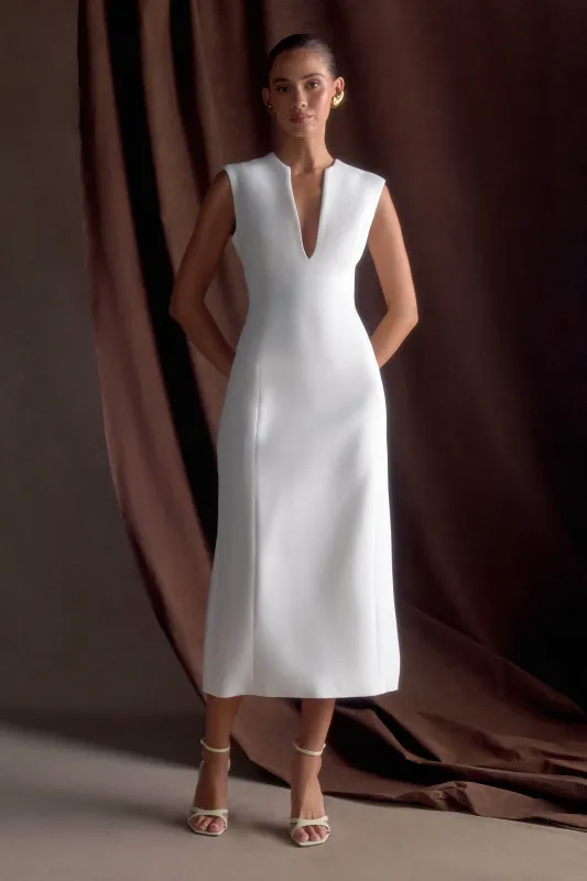 Audrine Suiting Sleeveless Midi Dress - Ivory sold by Meshki