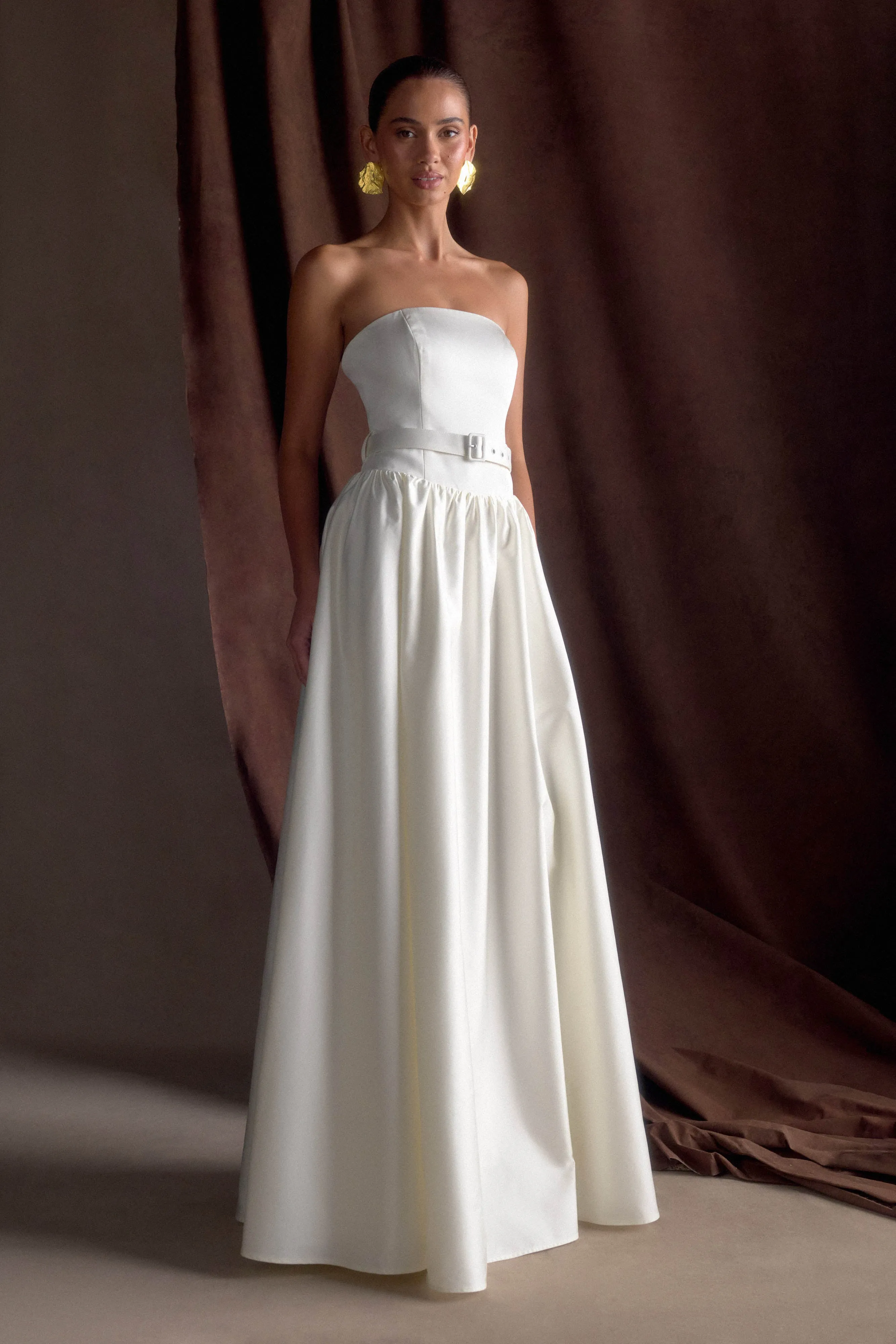 Florence Strapless Belted Maxi Dress - White sold by Meshki product image thumbnail 5