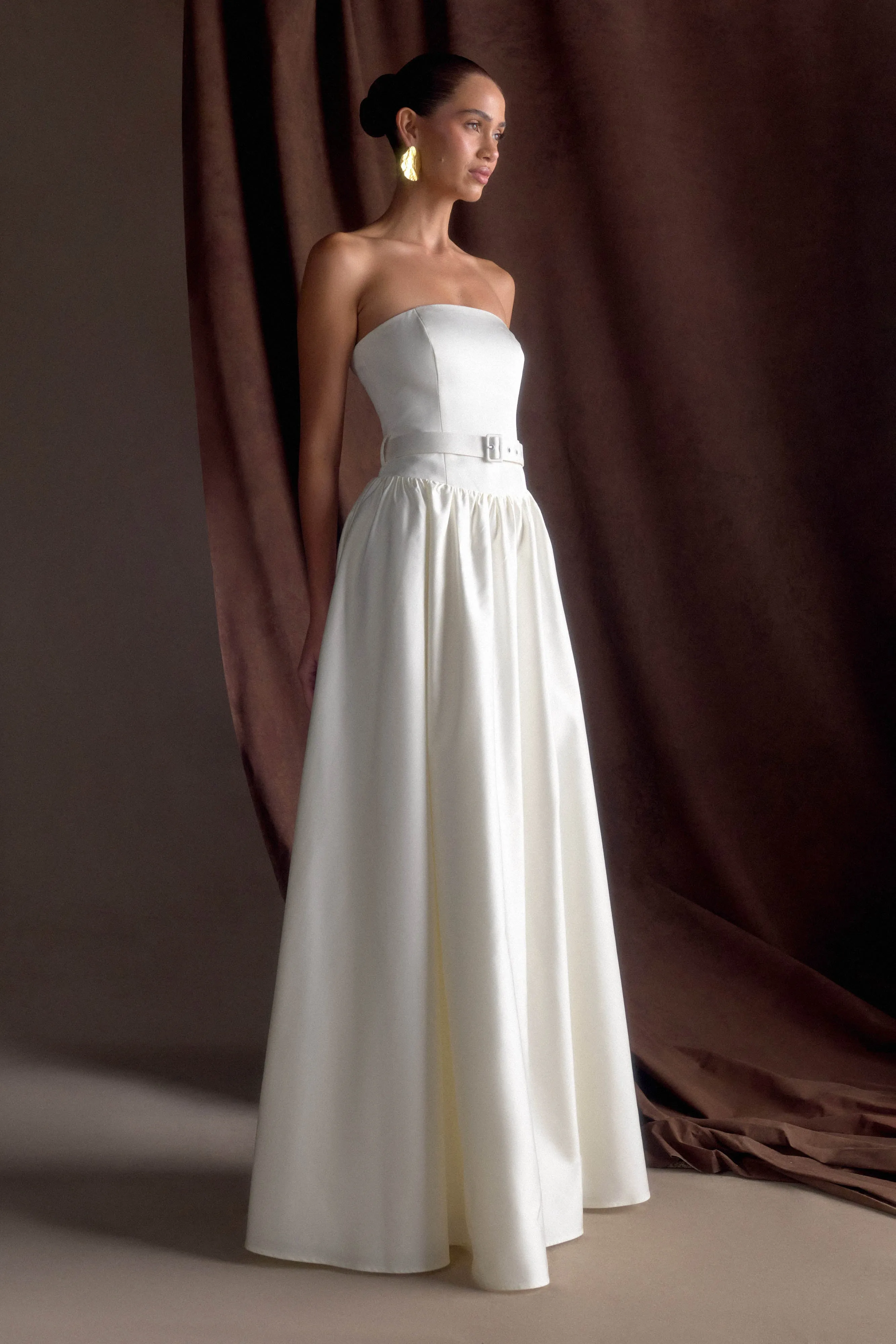 Florence Strapless Belted Maxi Dress - White sold by Meshki product image thumbnail 4