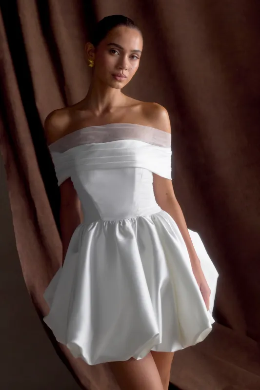 Lauretta Off Shoulder Mini Dress - White sold by Meshki