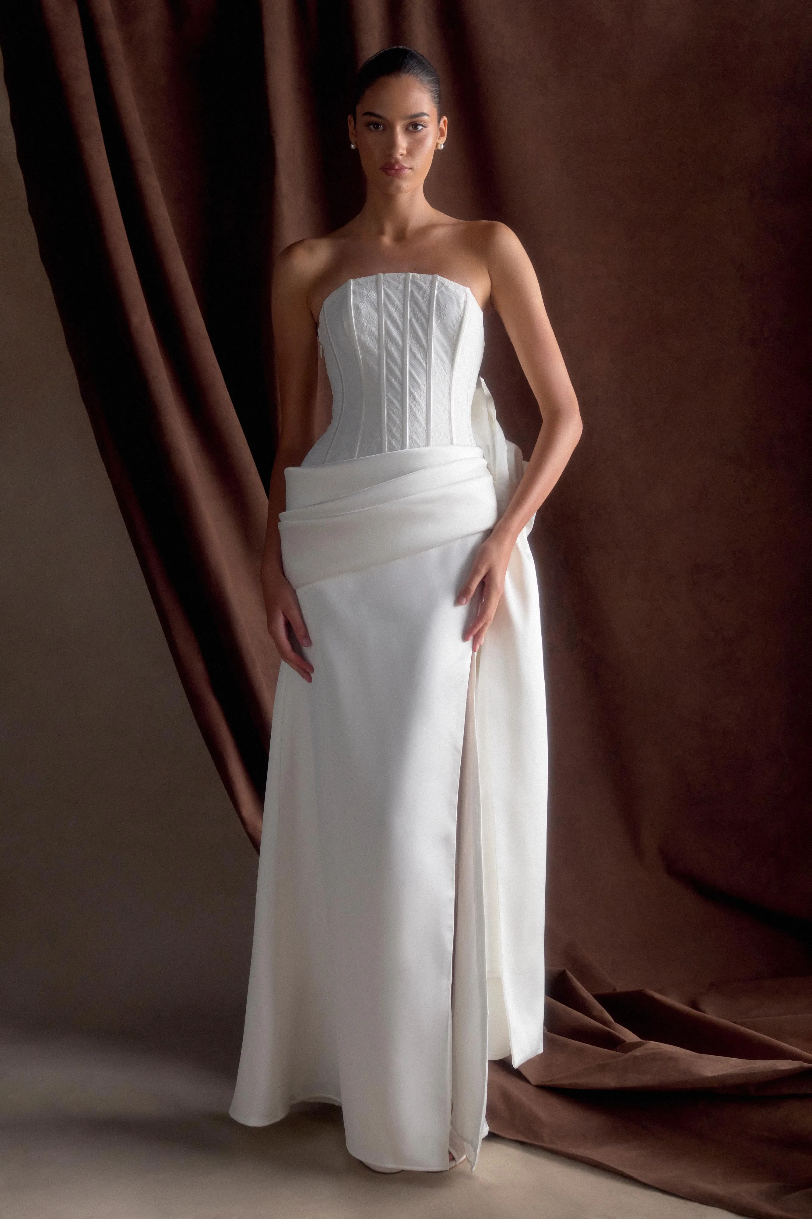 Galia Satin Corset Gown - White sold by Meshki product image thumbnail 4