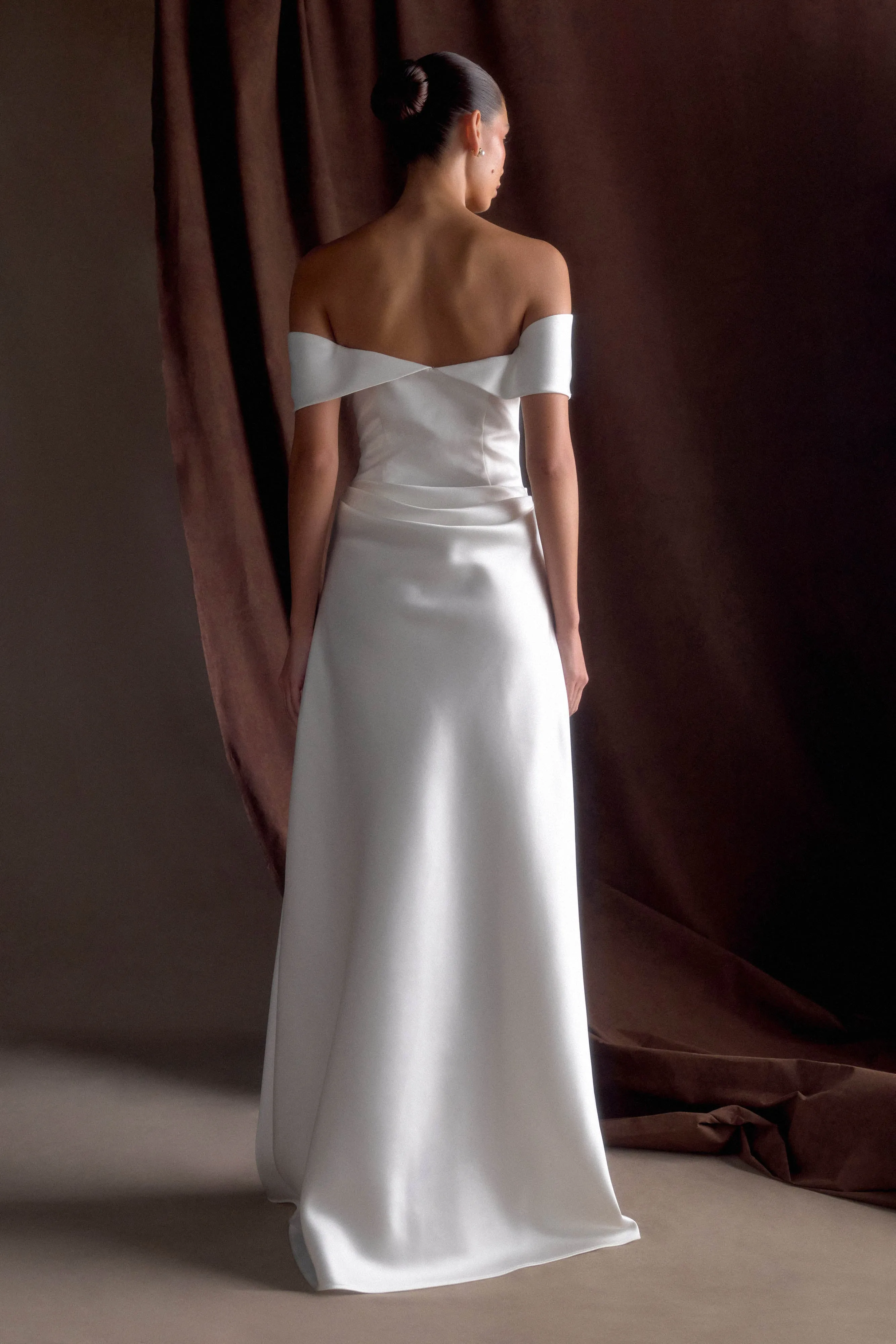 Luna Satin Off Shoulder Gown - White sold by Meshki product image thumbnail 2