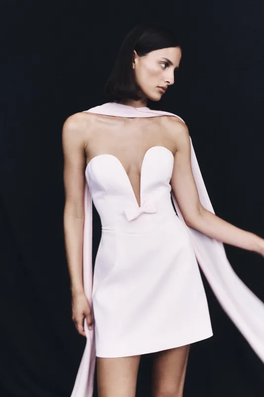 Orellia Strapless Suiting Mini Dress - Soft Pink sold by Meshki