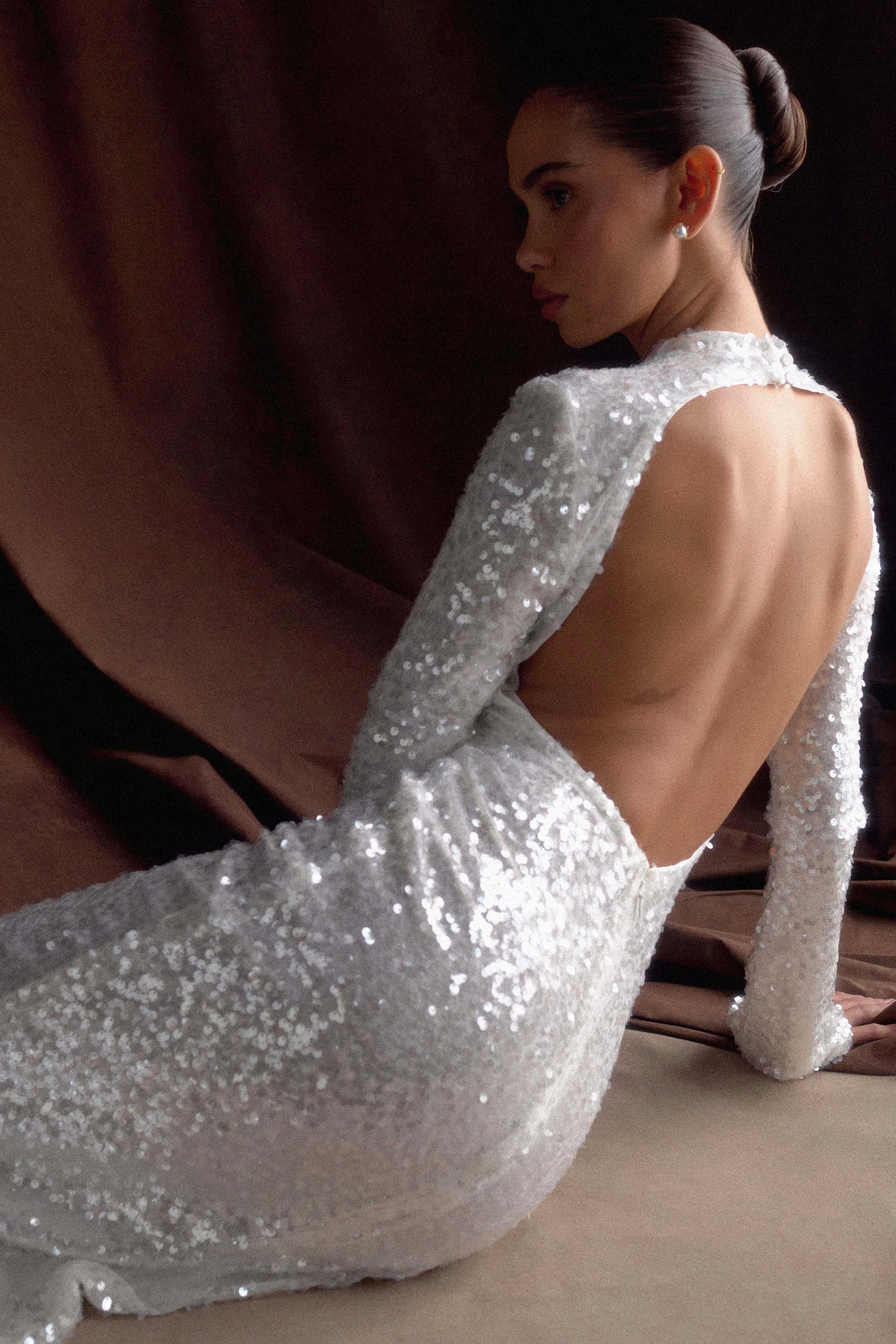 Sofia Long Sleeve Sequin Maxi Dress - White sold by Meshki product image thumbnail 5