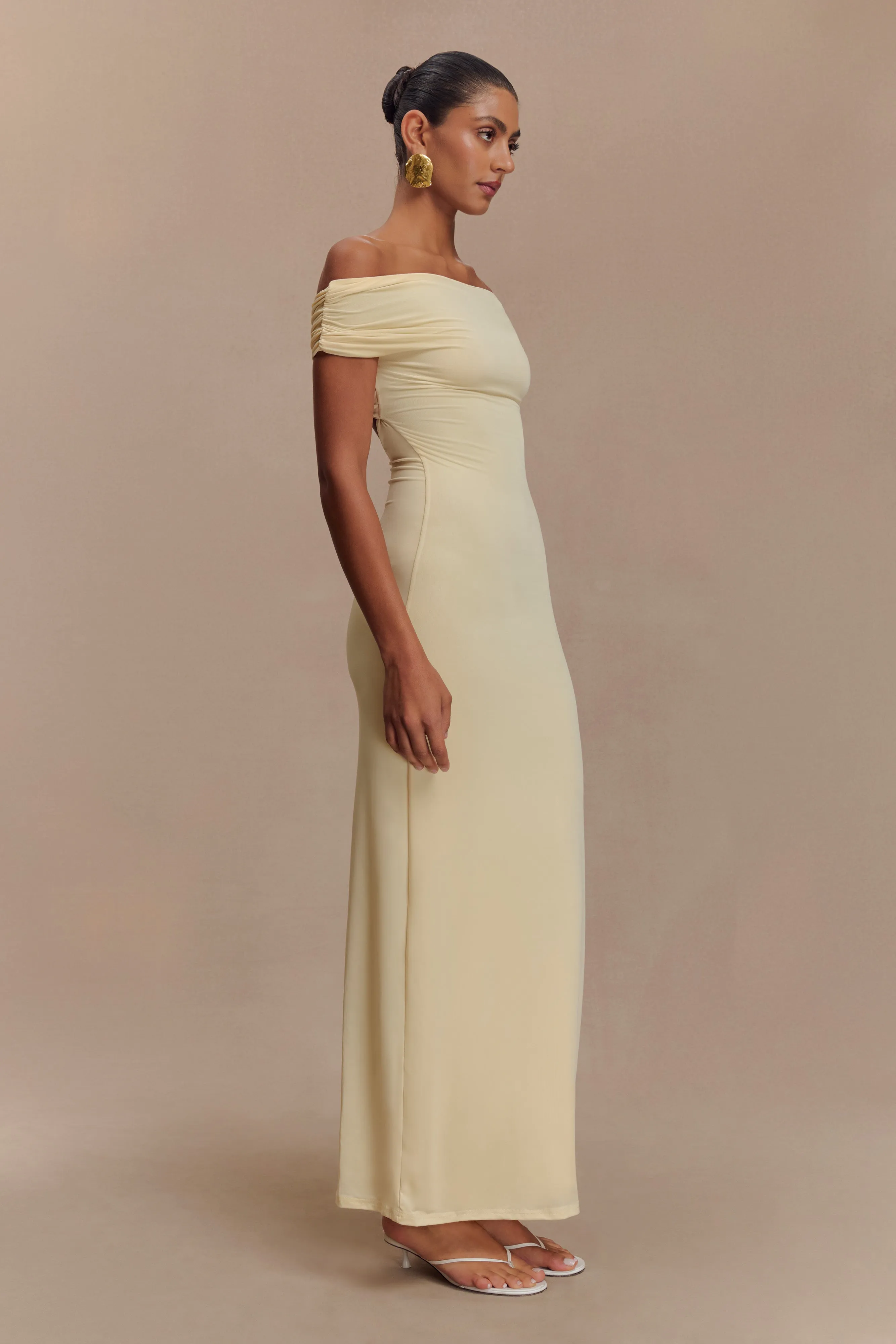 Imogen Off Shoulder Slinky Maxi Dress - Lemon sold by Meshki product image thumbnail 3