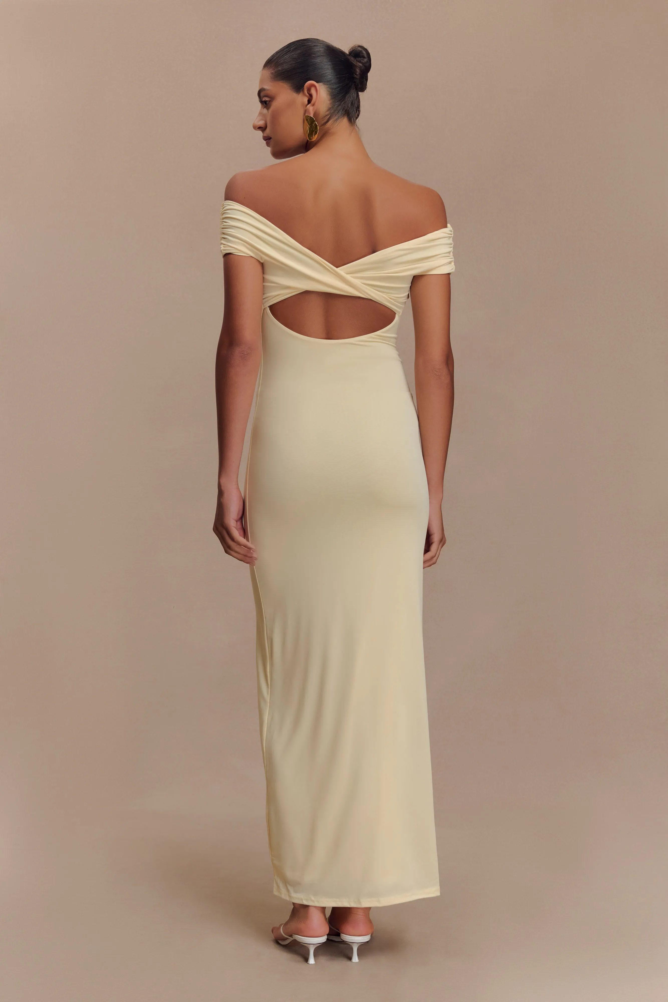 Imogen Off Shoulder Slinky Maxi Dress - Lemon sold by Meshki product image thumbnail 2