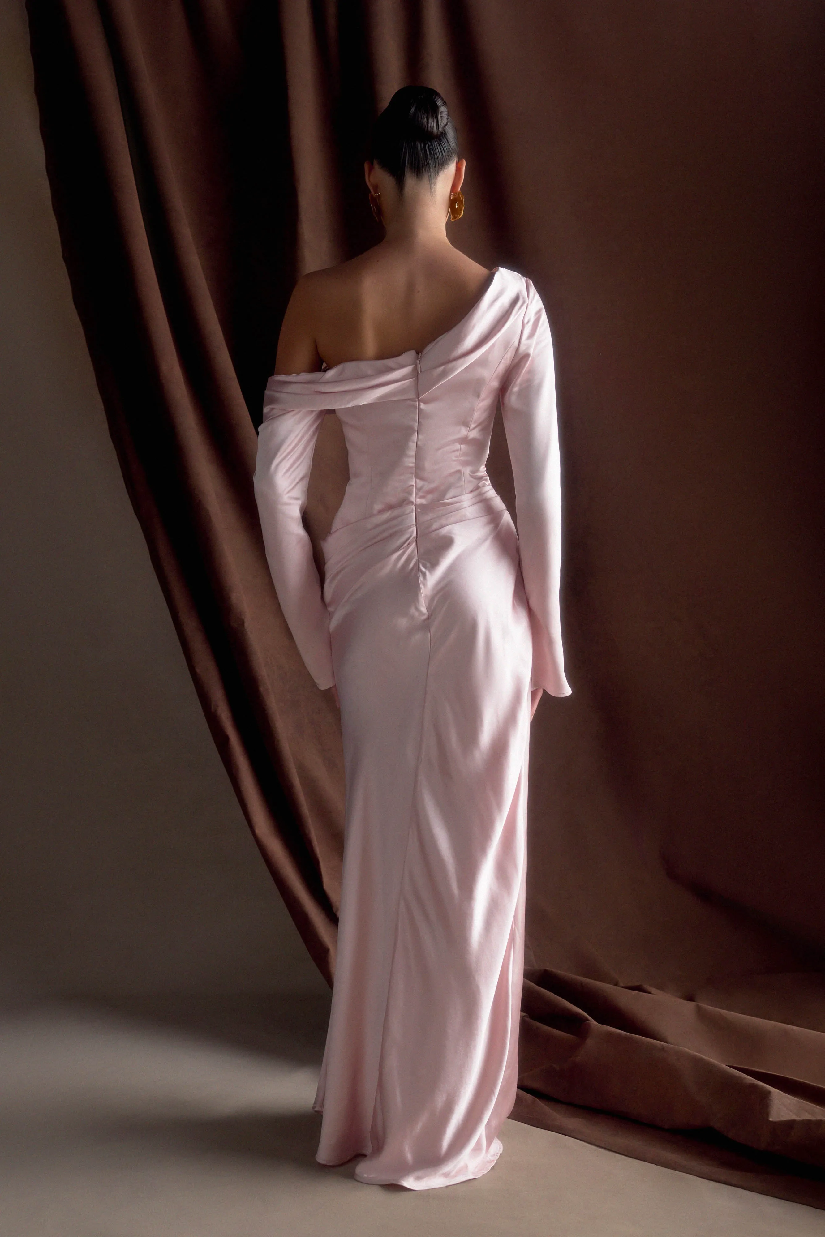 Iris Long Sleeve Satin Maxi Dress - Soft Pink sold by Meshki product image thumbnail 2