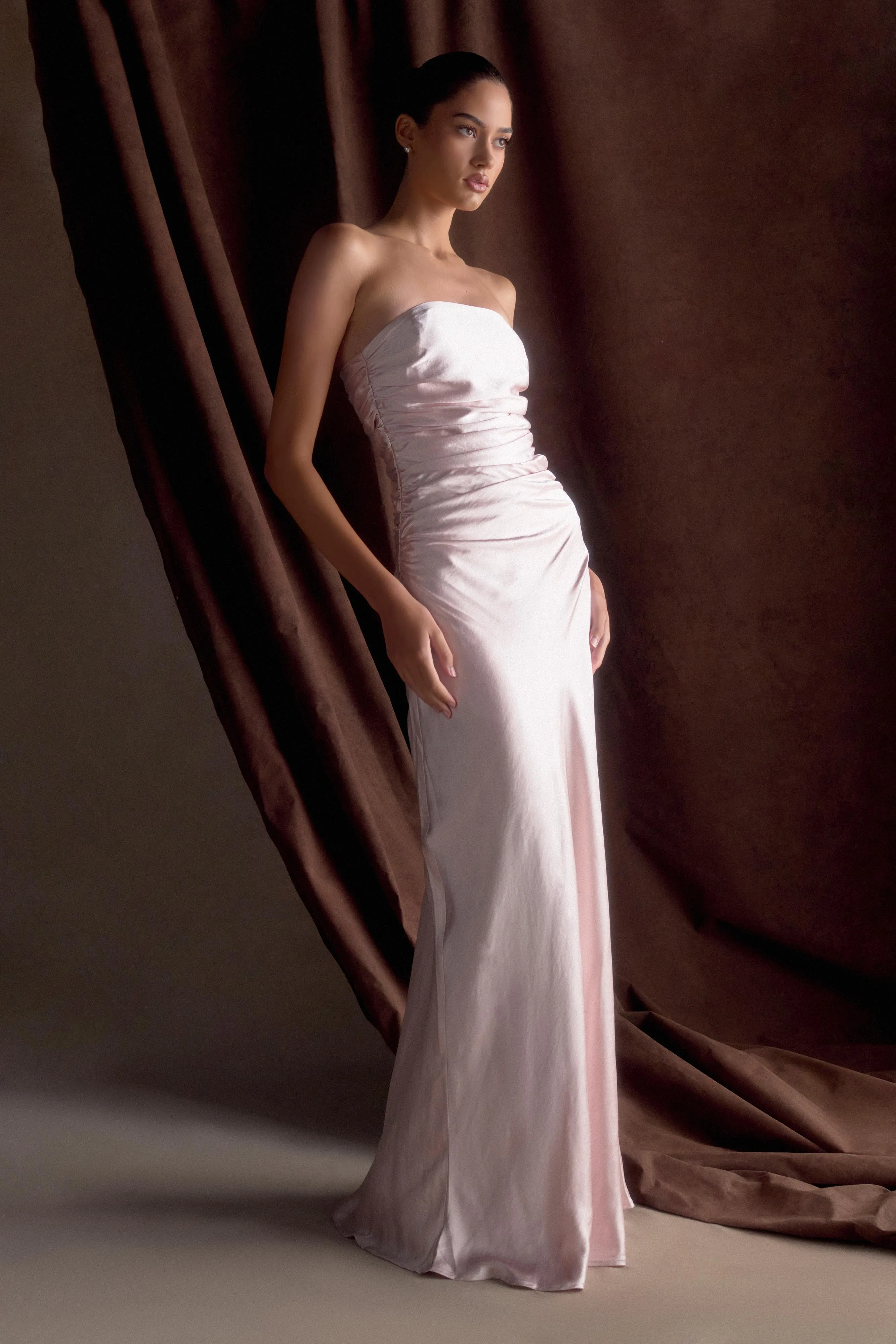 Cedar Strapless Satin Maxi Dress - Soft Pink sold by Meshki product image thumbnail 5