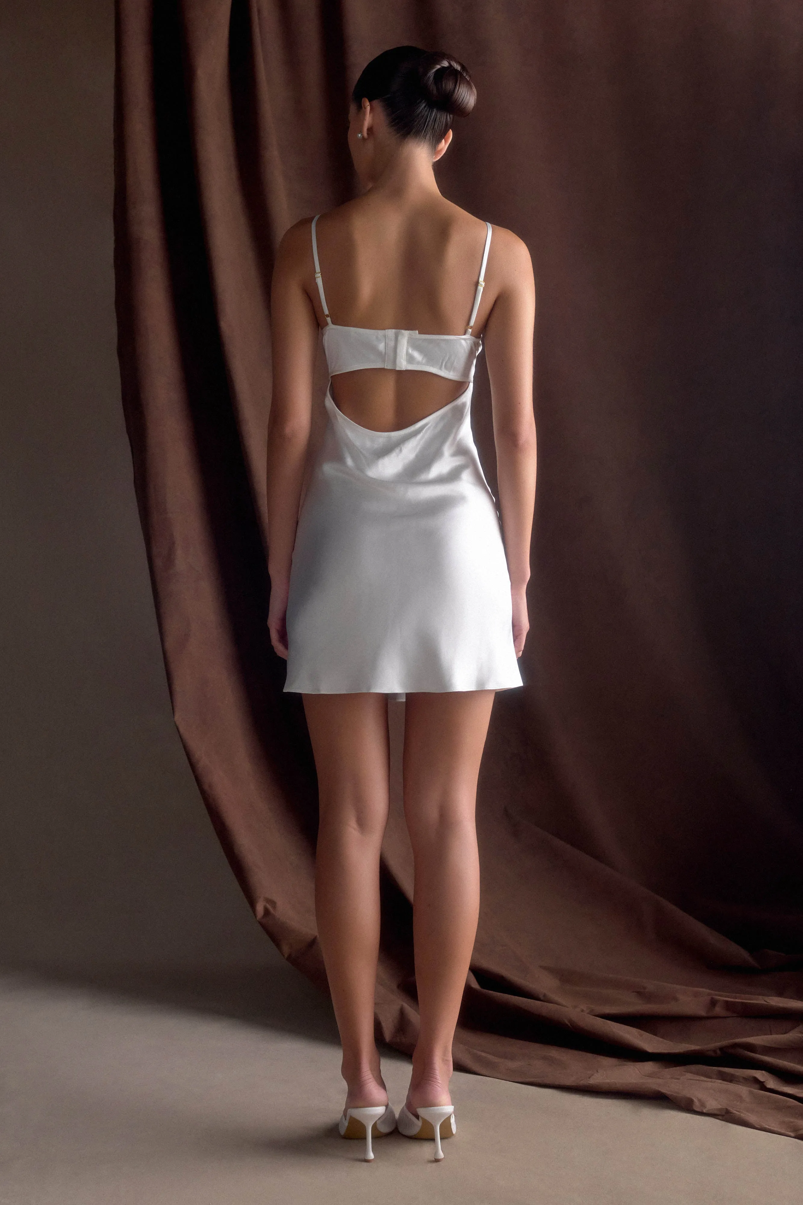 Scarlett Satin Slip Mini Dress - Ivory sold by Meshki product image thumbnail 2