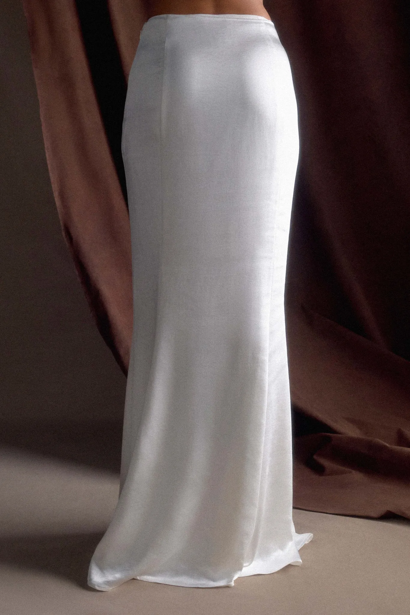 Khloe Satin Fishtail Maxi Skirt - White sold by Meshki product image thumbnail 5