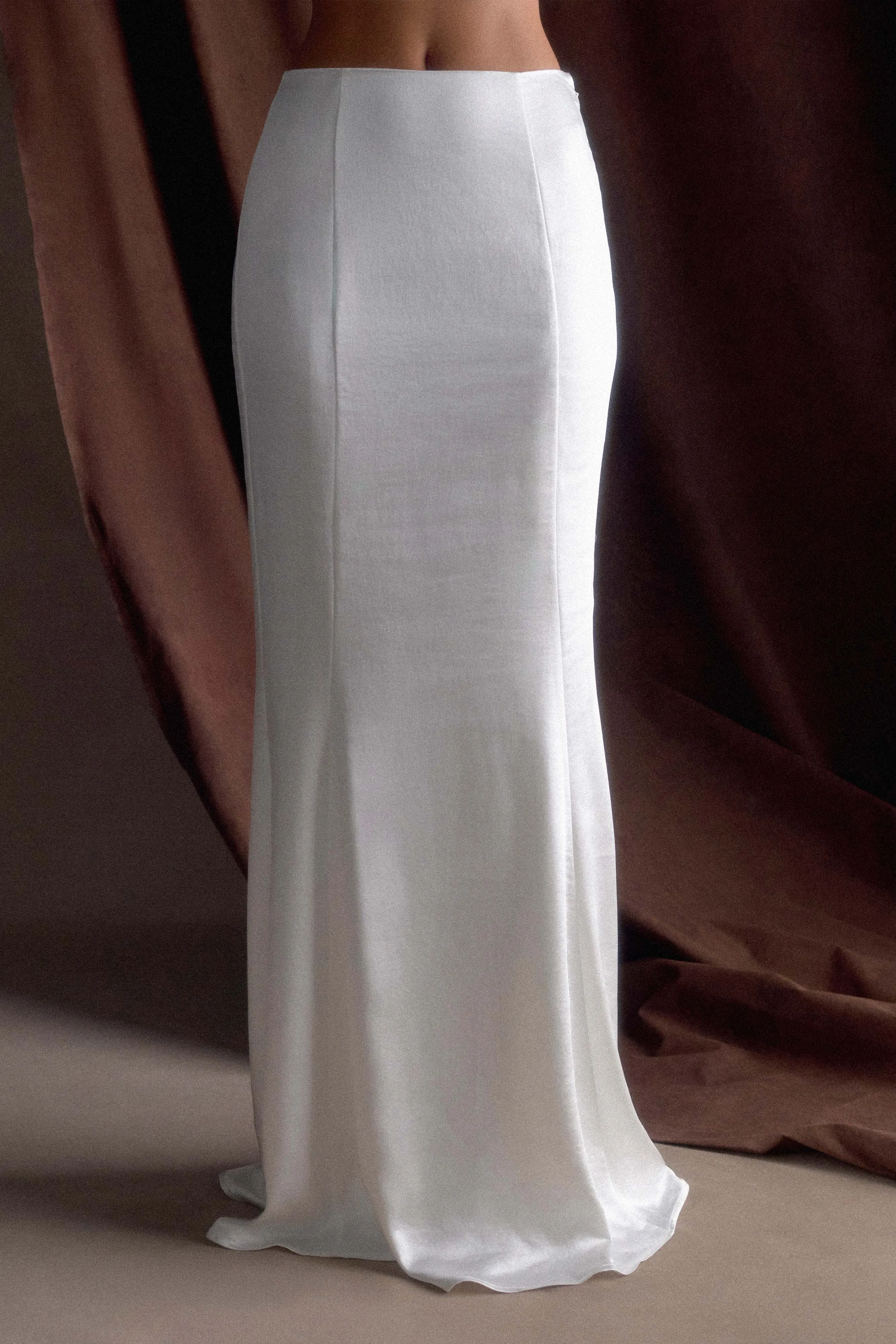 Khloe Satin Fishtail Maxi Skirt - White sold by Meshki product image thumbnail 4