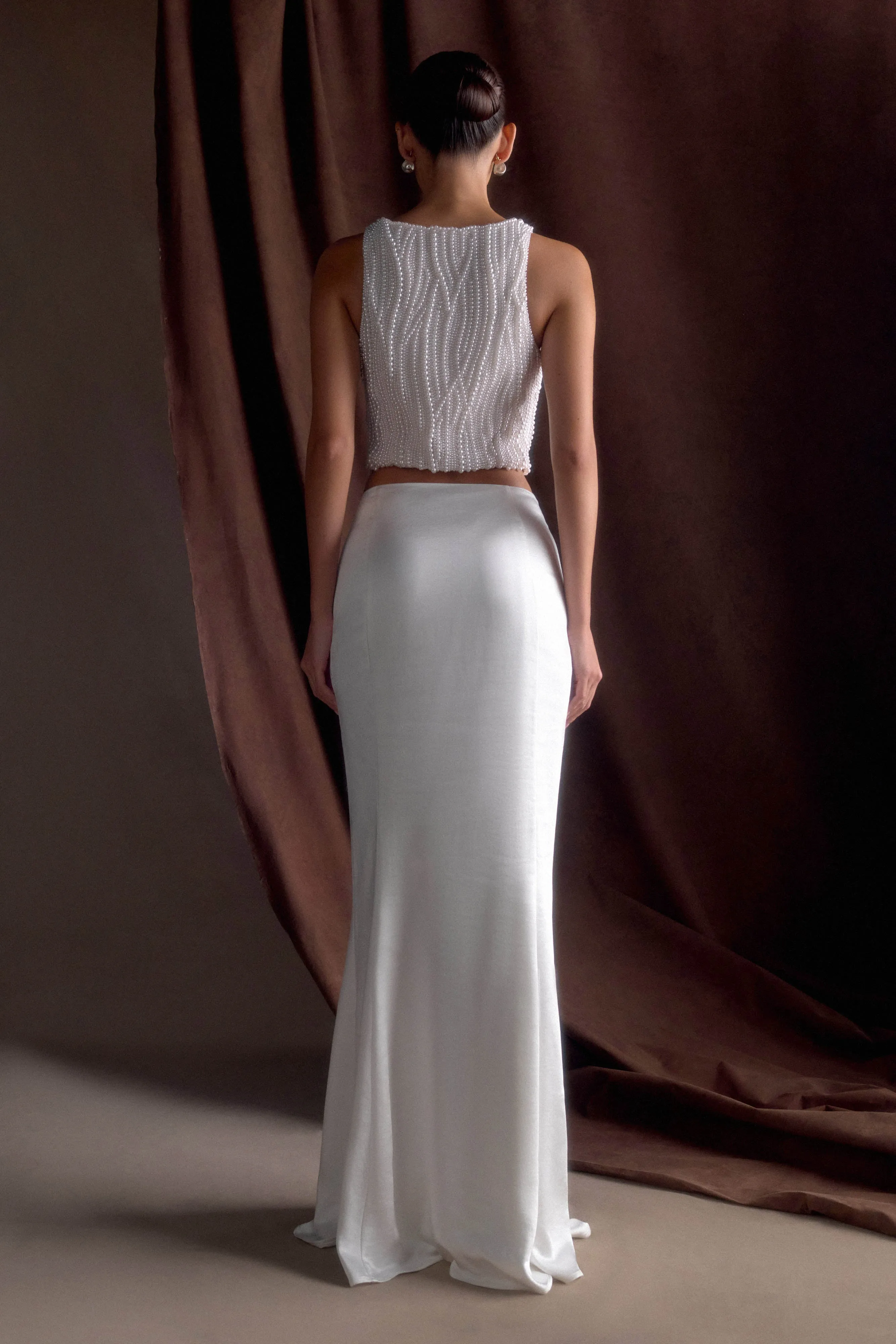 Khloe Satin Fishtail Maxi Skirt - White sold by Meshki product image thumbnail 2